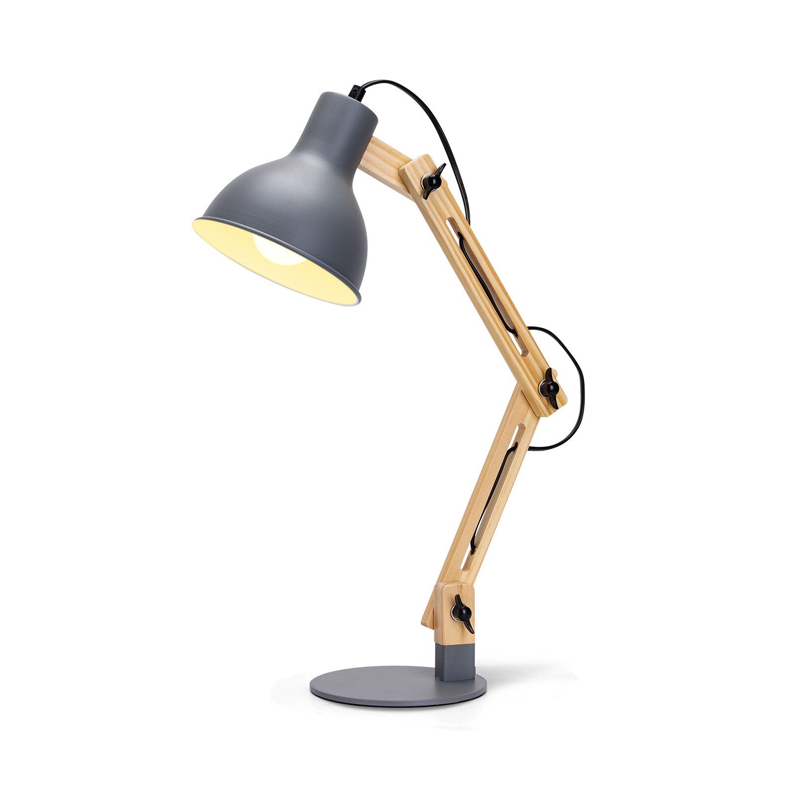Aigostar Schreibtischlampe Tischlampe Retro mit verstellbarem Arm, klassisches Holz-Design, E27