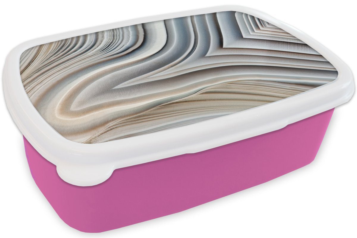 MuchoWow Lunchbox Snackbox, Marmoroptik Kunststoff für Brotbox - - Stein Kinder, Brotdose Marmor, Linien Erwachsene, rosa - Mädchen, (2-tlg), - Kunststoff, Luxus