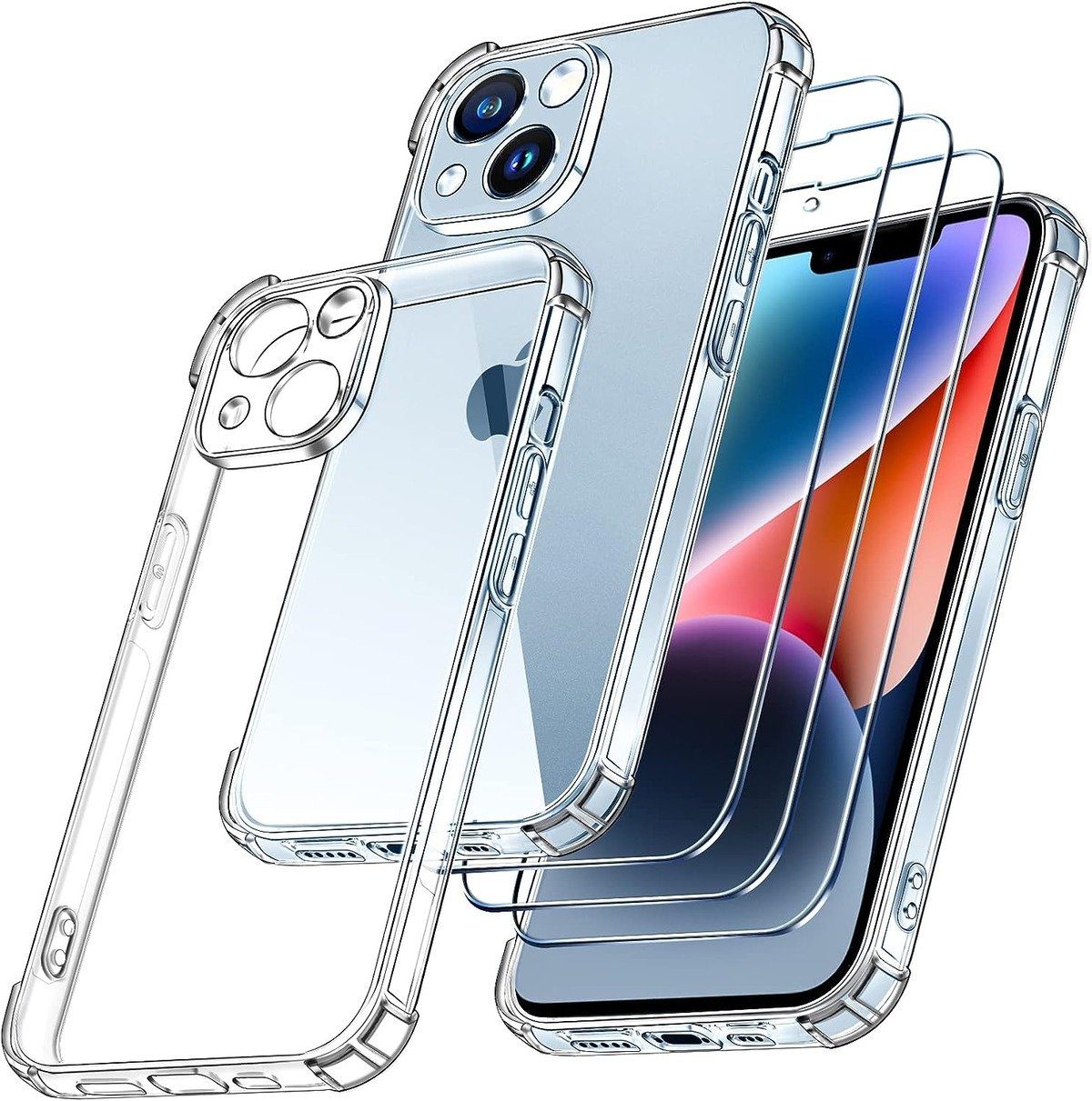 Baker Displayschutzfolie 3 Stück Panzerglas für iPhone 16 15 14 13, Plus, Mini, (4 Pack), 1 TPU Handyhülle
