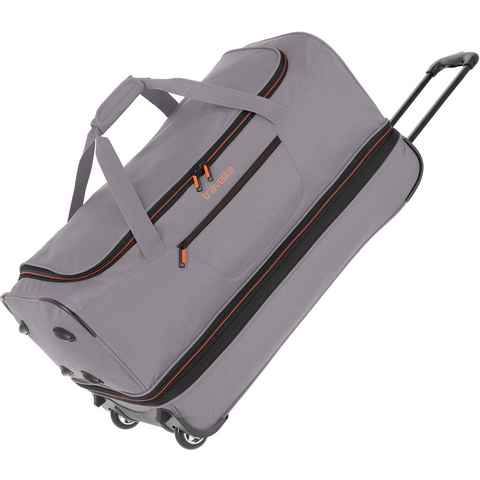 travelite Reisetasche Basics, 70 cm, grau/orange, Duffle Bag Sporttasche mit Trolleyfunktion und Volumenerweiterung