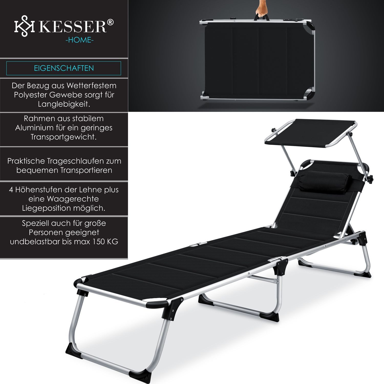KESSER Gartenliege, Sonnenliege SUN mit Dach günstig online kaufen