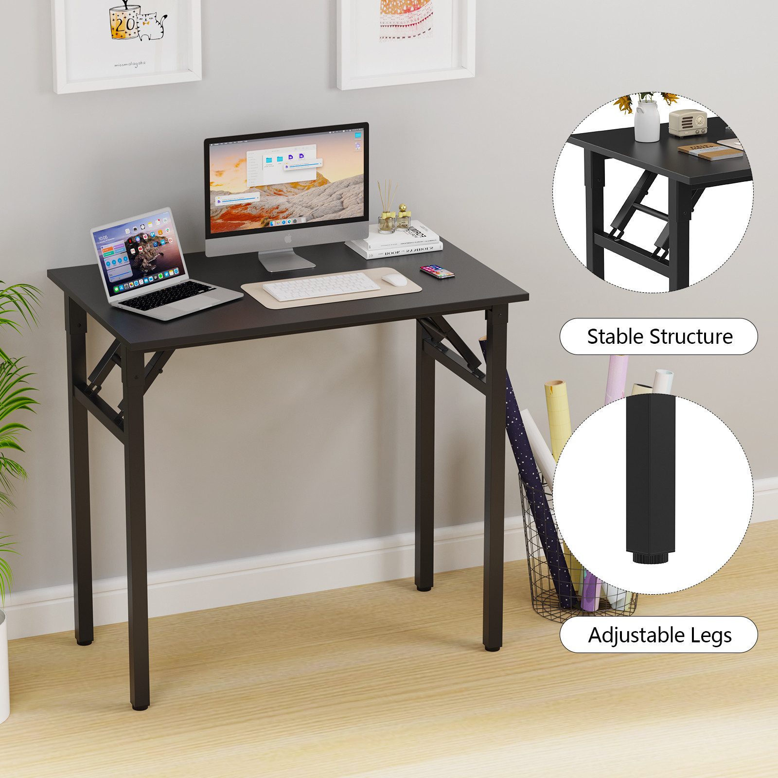 JEOBEST Klapptisch Schreibtisch Klappschreibtisch 80 x 50 cm, (1-St., 1 Schreibtisch), Klappbar, Schmal, Platzsparend – Bild 2 von 5