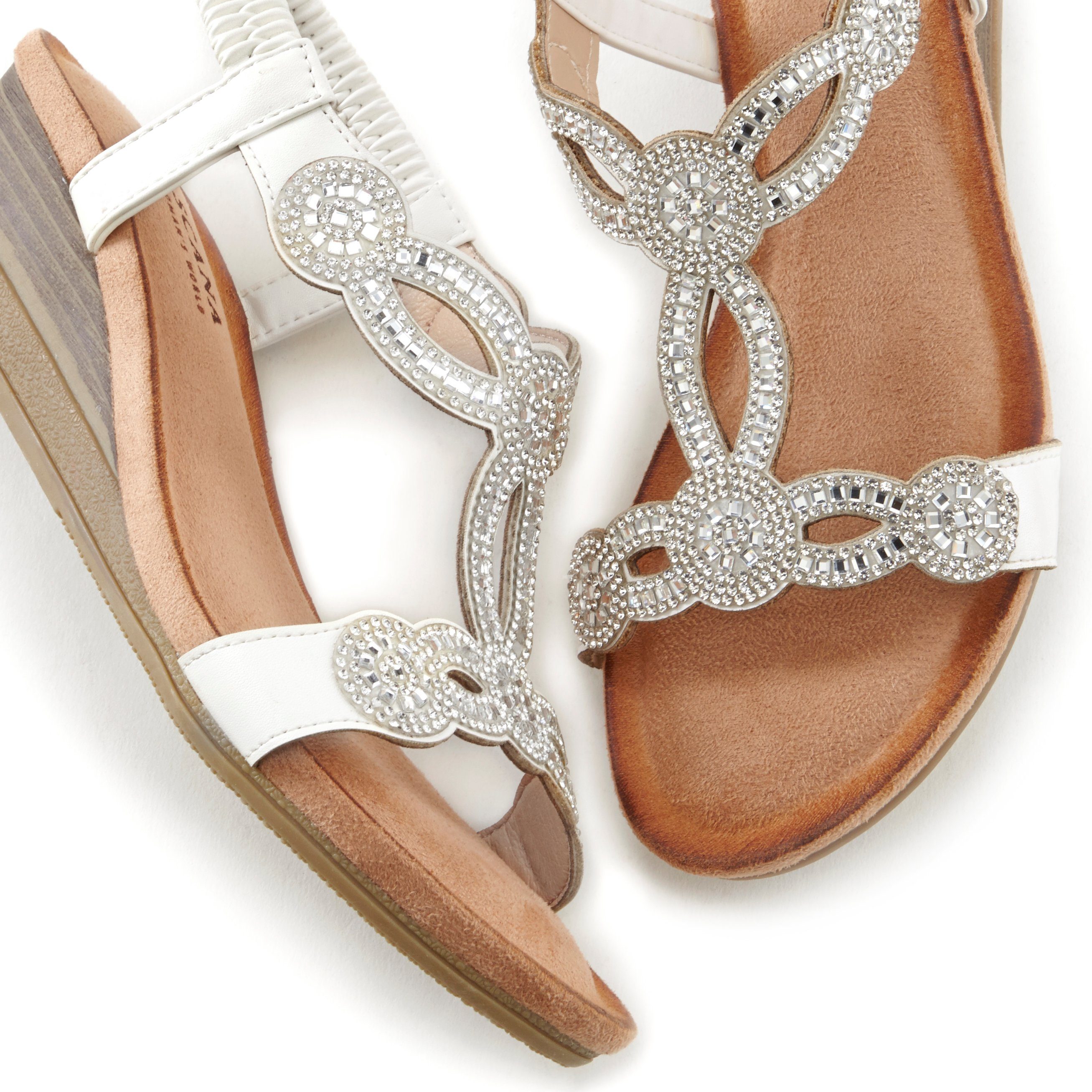 Schmucksteinen mit weiß Sandale Riemen und elastischen Sandalette, Sommerschuh LASCANA