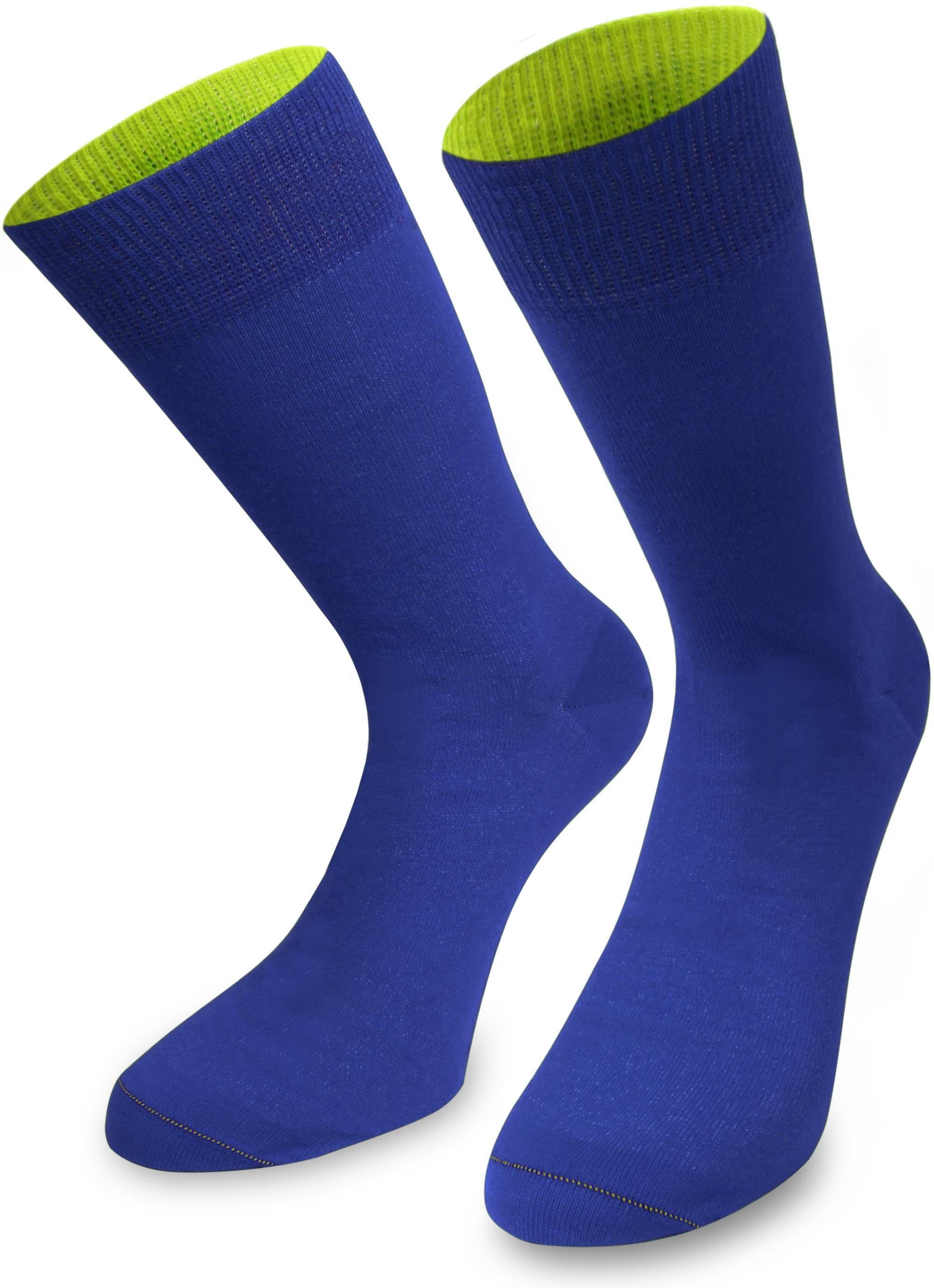 Basicsocken Bi-Color Socken Paar normani 1 Paar) (1 abgesetzter farbig Royalblau/Säuregelb Bund