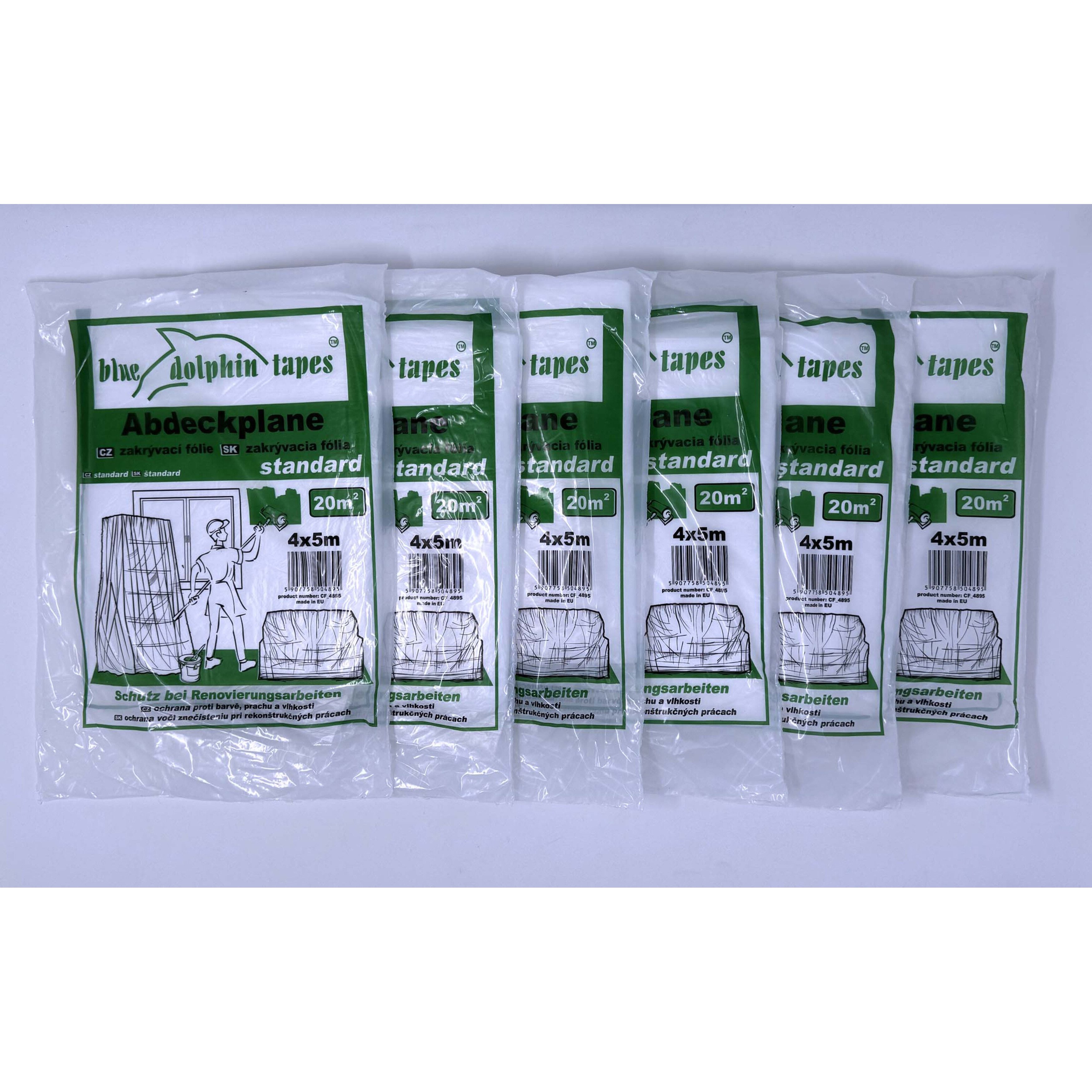 BlueDolphin Abdeckfolie Abdeckfolie Malerplane Schutzplane Allzweckfolie Bauplane Standard, 0.0035 mm Stärke, (Six-pack, 6-St., 6 Abdeckplanen Standard 3,5my), Schutz vor Verschmutzung