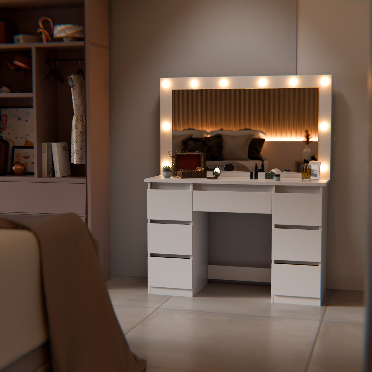 Juskys Schminktisch Lilia (1-St), LED-Beleuchtung, 3 Helligkeitsstufen, mod günstig online kaufen