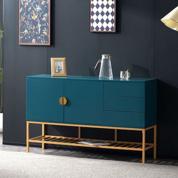 REDOM Sideboard (1 St., 1,3 m langes Sideboard), goldene Verzierungen, Stilvoller blauer Schrank