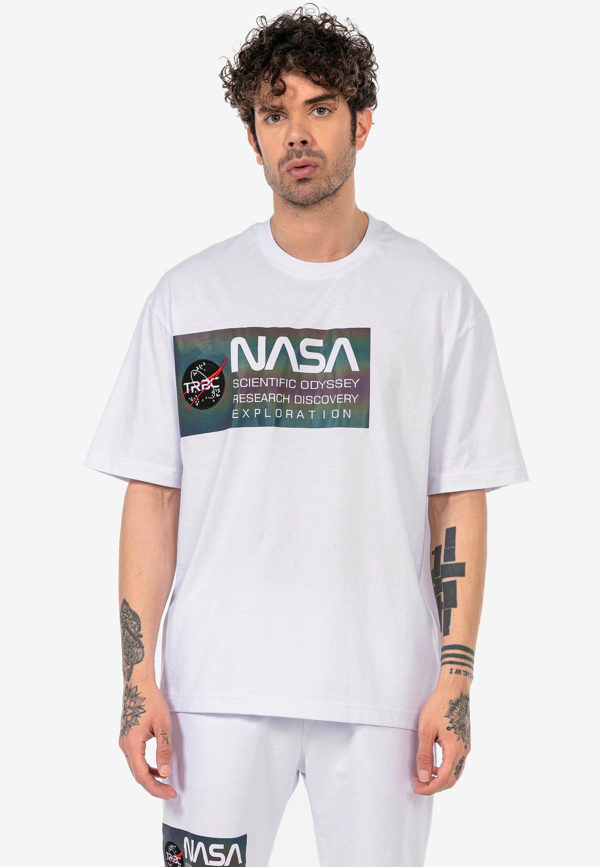 RedBridge T-Shirt weiß modischem NASA-Aufdruck Pasadena mit