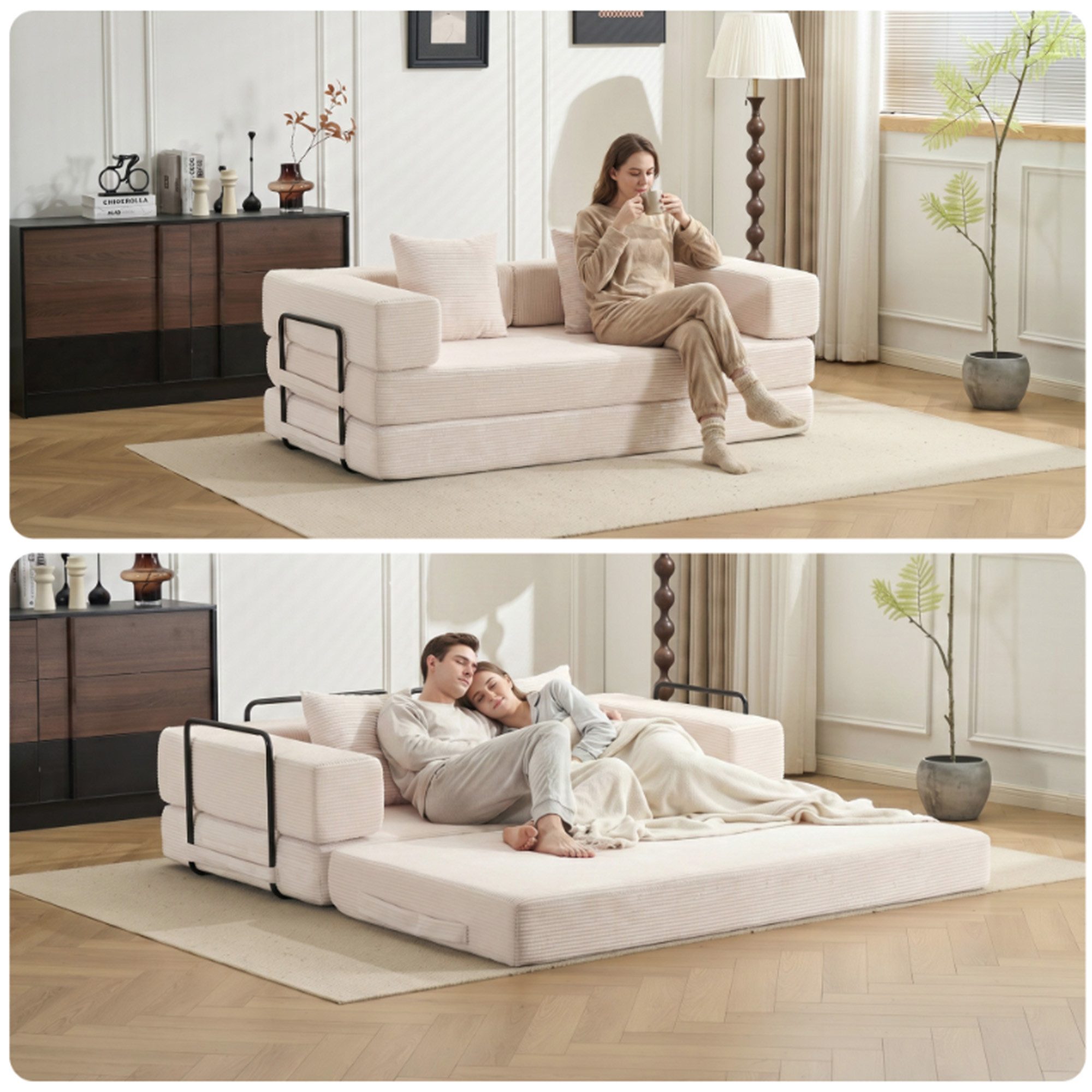 ibettertec Kindersofa rahmenloses Schlafsofa, 5-in-1 Couch,Wohnzimmer, Spar-Set 1 Teile, hochdichter Memory-Schaum, Chenille-Kord-Bezug
