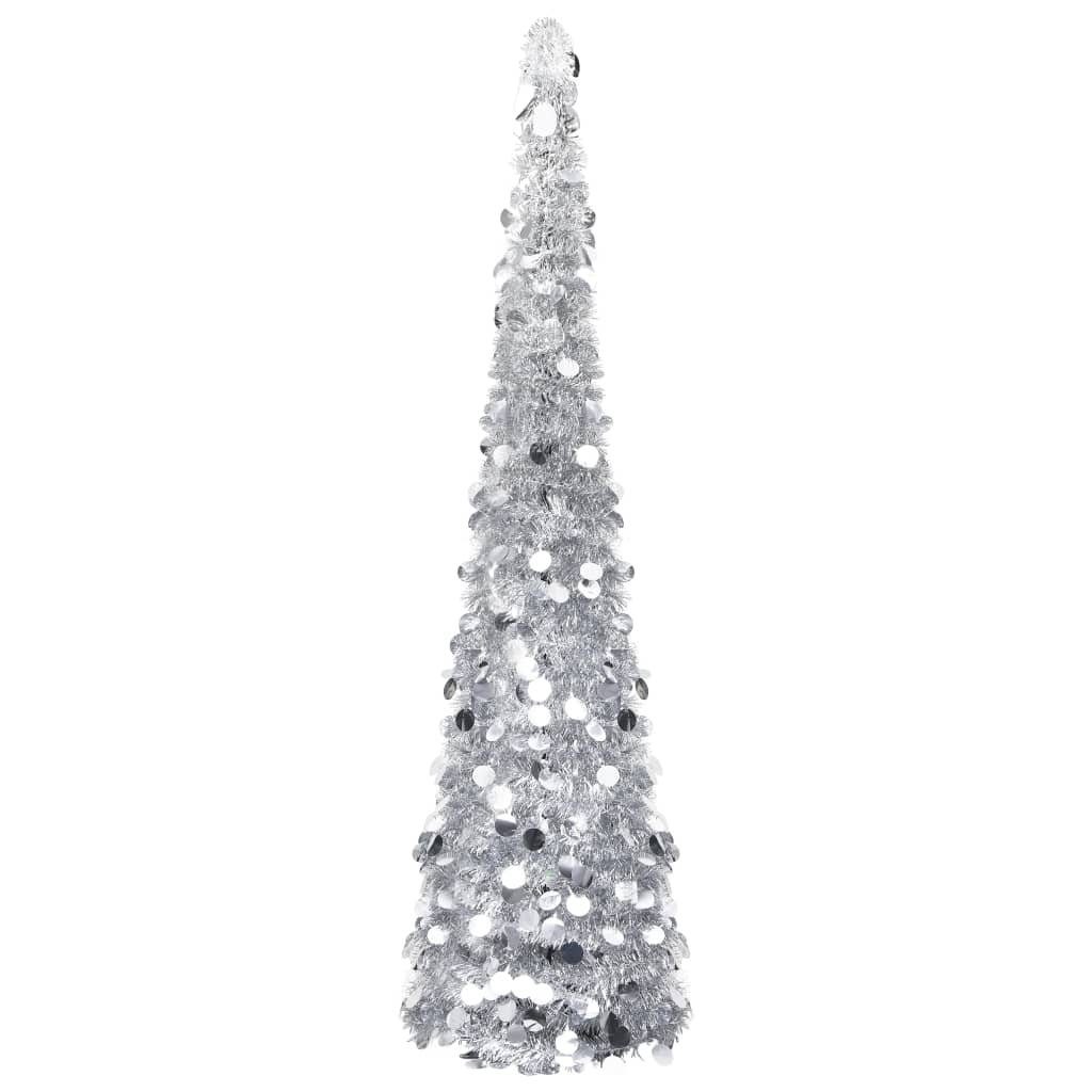furnicato Künstlicher Weihnachtsbaum Künstlicher Pop-Up-Weihnachtsbaum Silber 150 cm PET