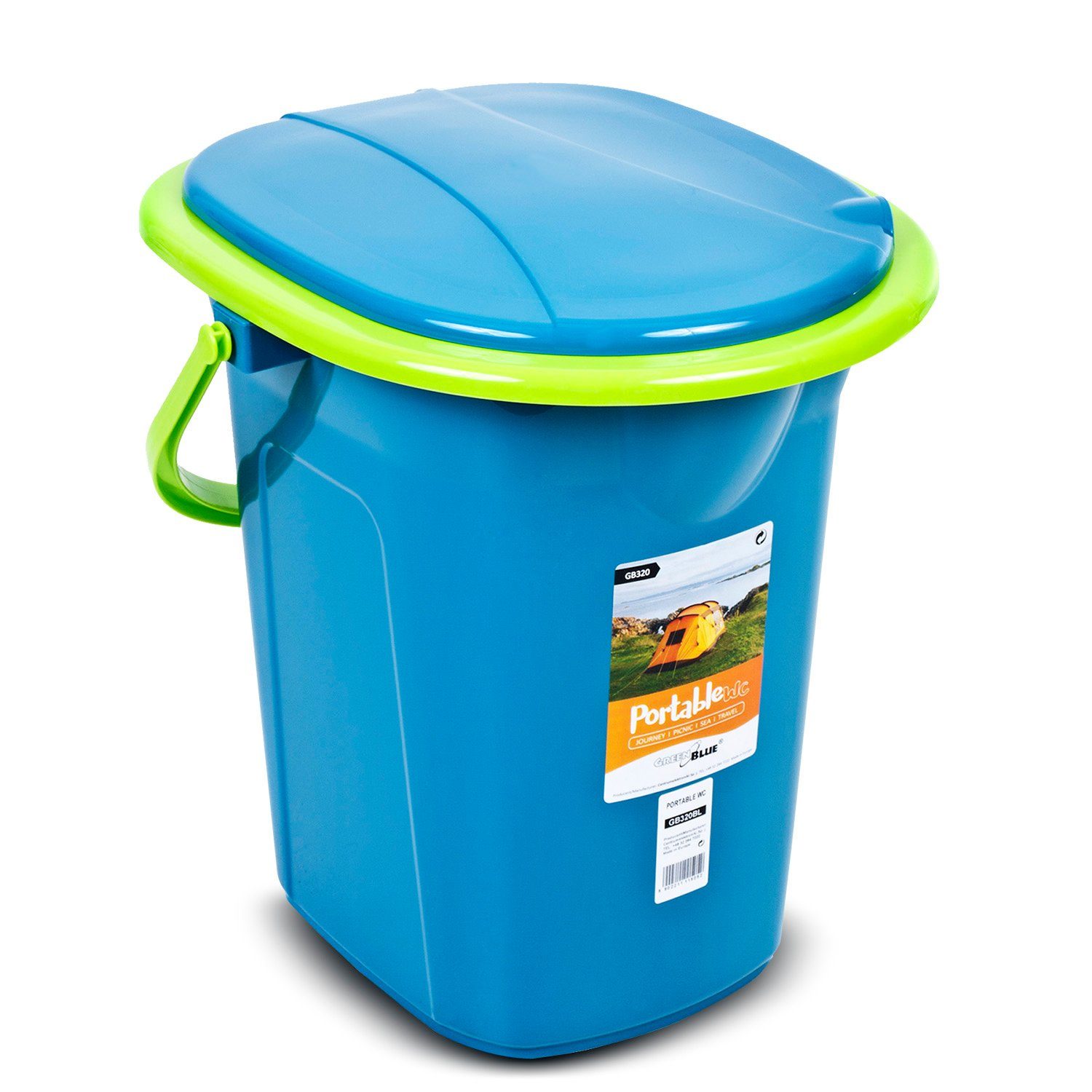 GreenBlue Campingtoilette GB320, mit Tragegriff Auskipp-Hilfe Toilettenpapierhalter / Türkis-Limone und