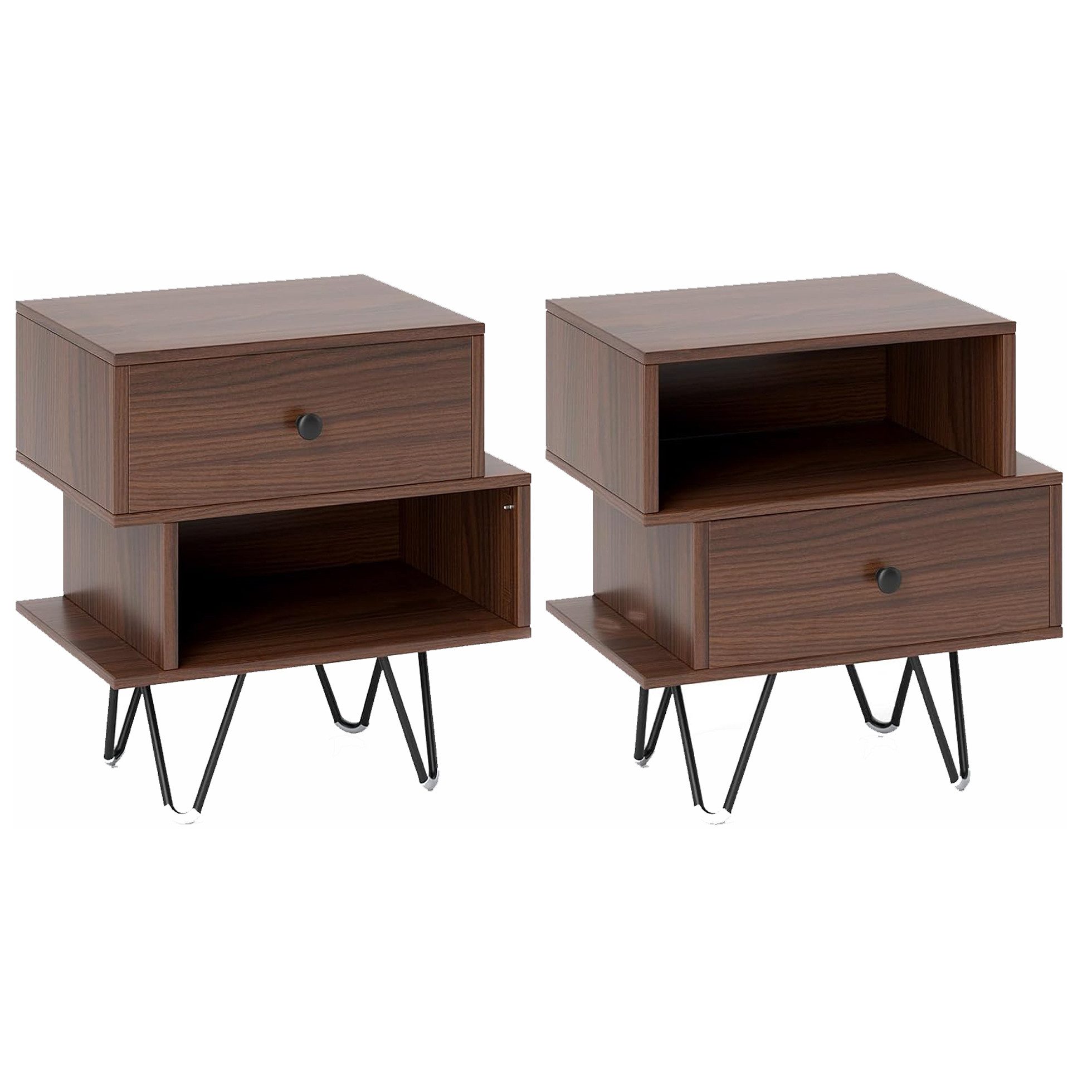 KOMFOTTEU Nachttisch (2-St), Beistelltisch mit Schublade & Offenem Regal günstig online kaufen