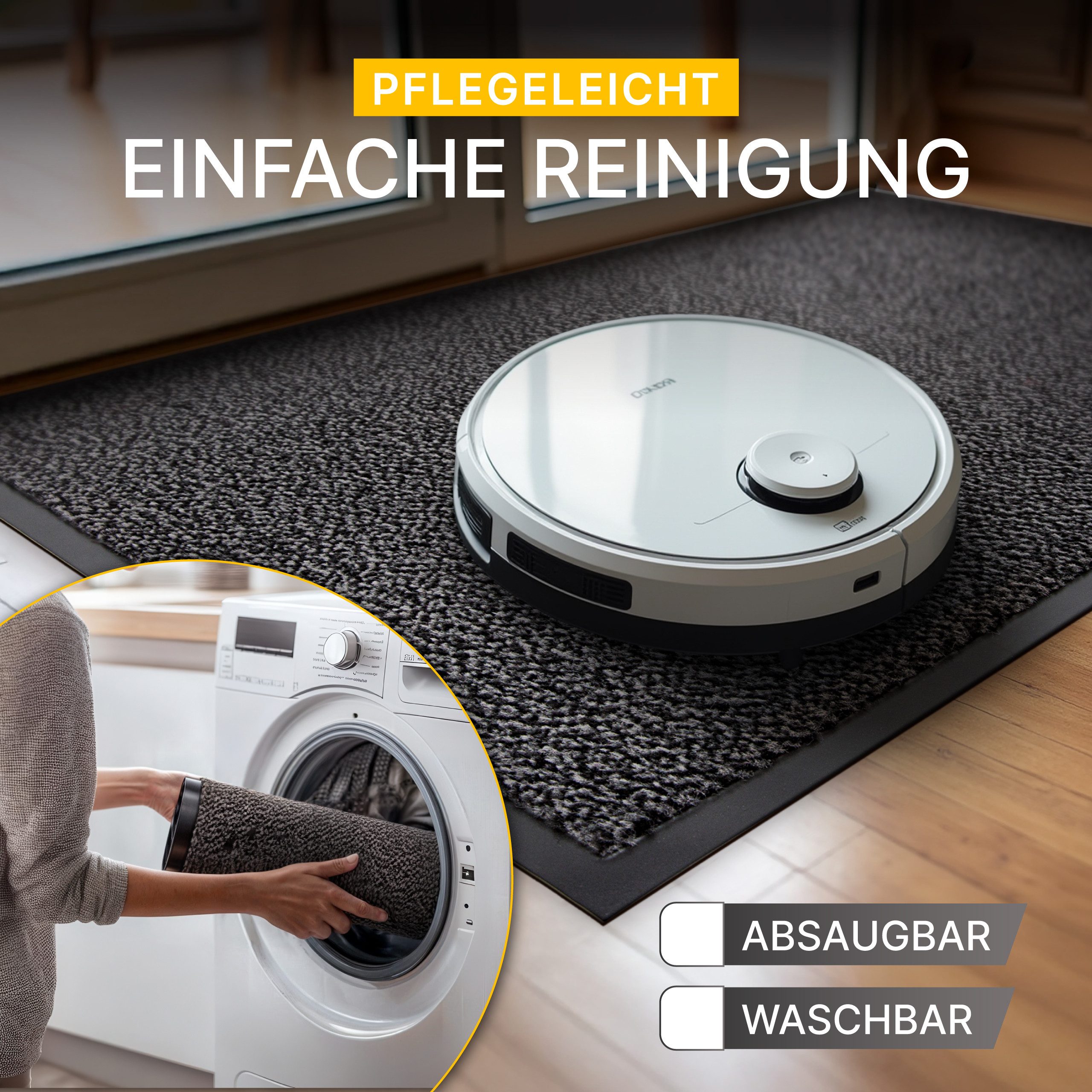 Entrando Fußmatte FIEL, Rechteckig, Höhe: 7 mm, Schmutzfangmatte Innen & Außen waschbar rutschfest dünn saugstark – Bild 5 von 5