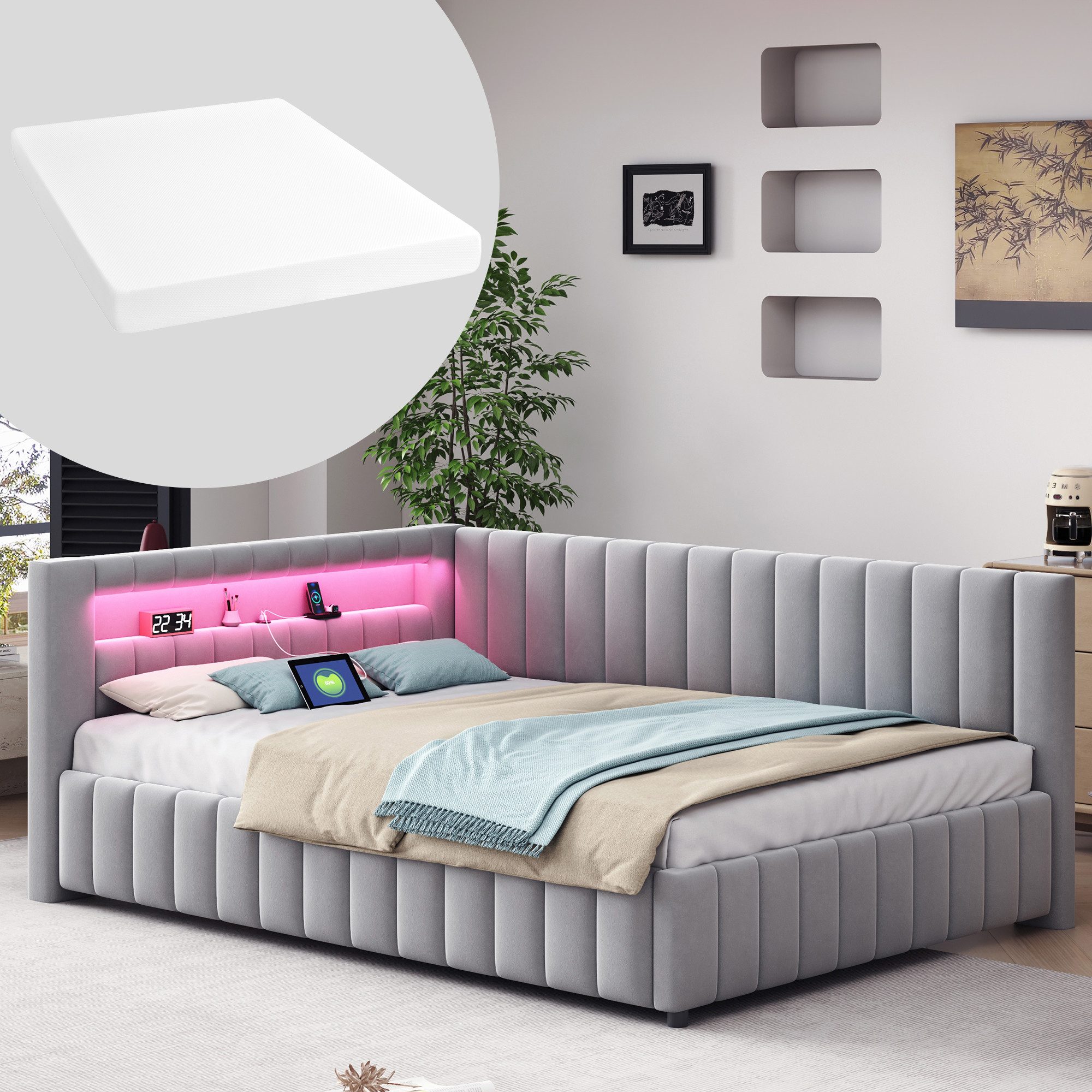 HAUSS SPOLE Schlafsofa 140x200 mit LED-Licht, günstig online kaufen