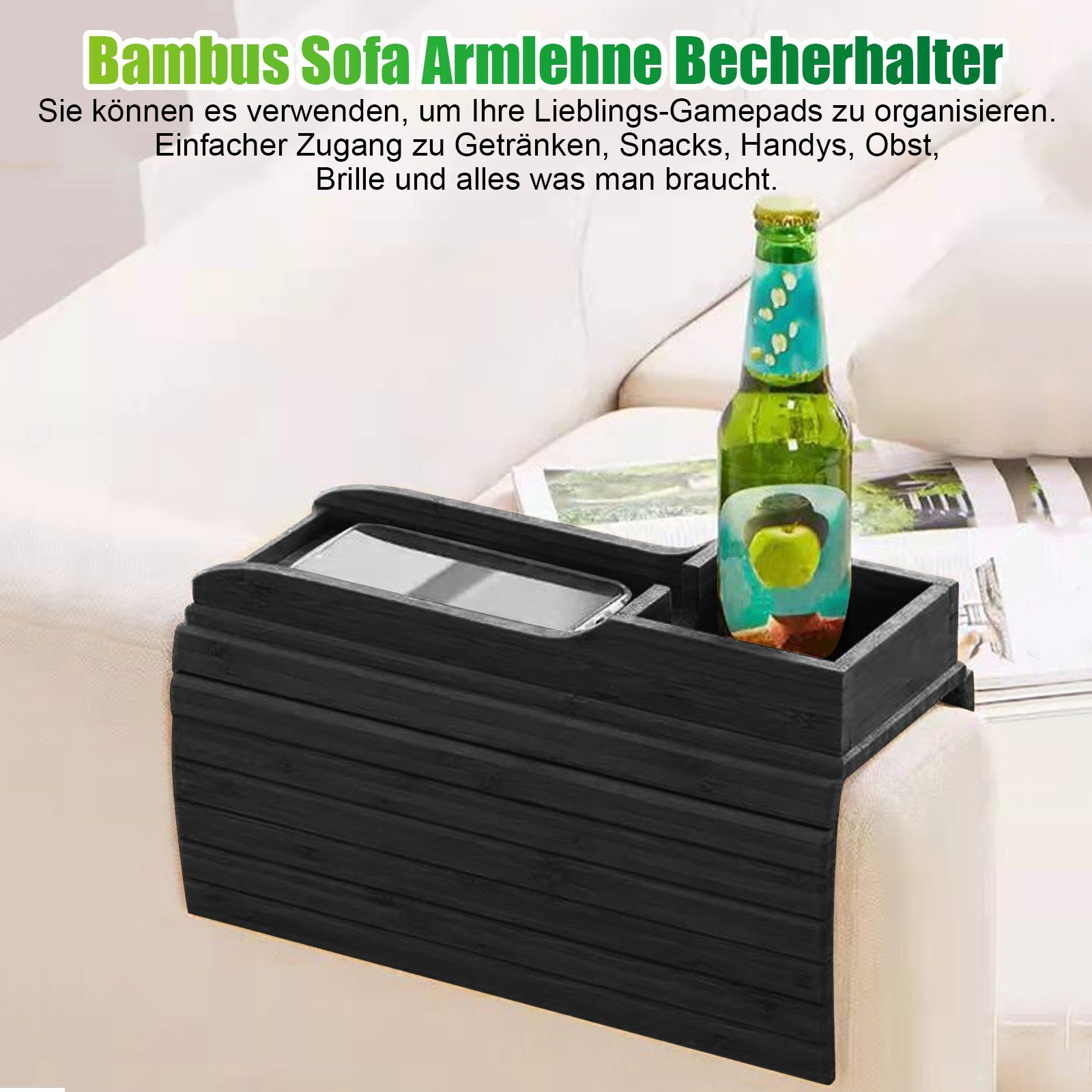 Schwarz Bambus Bambus Material Getränkehalter, 34*42cm, aus mit aus Sofa-Armlehnenkissen TWSOUL Umweltfreundliches Tablett