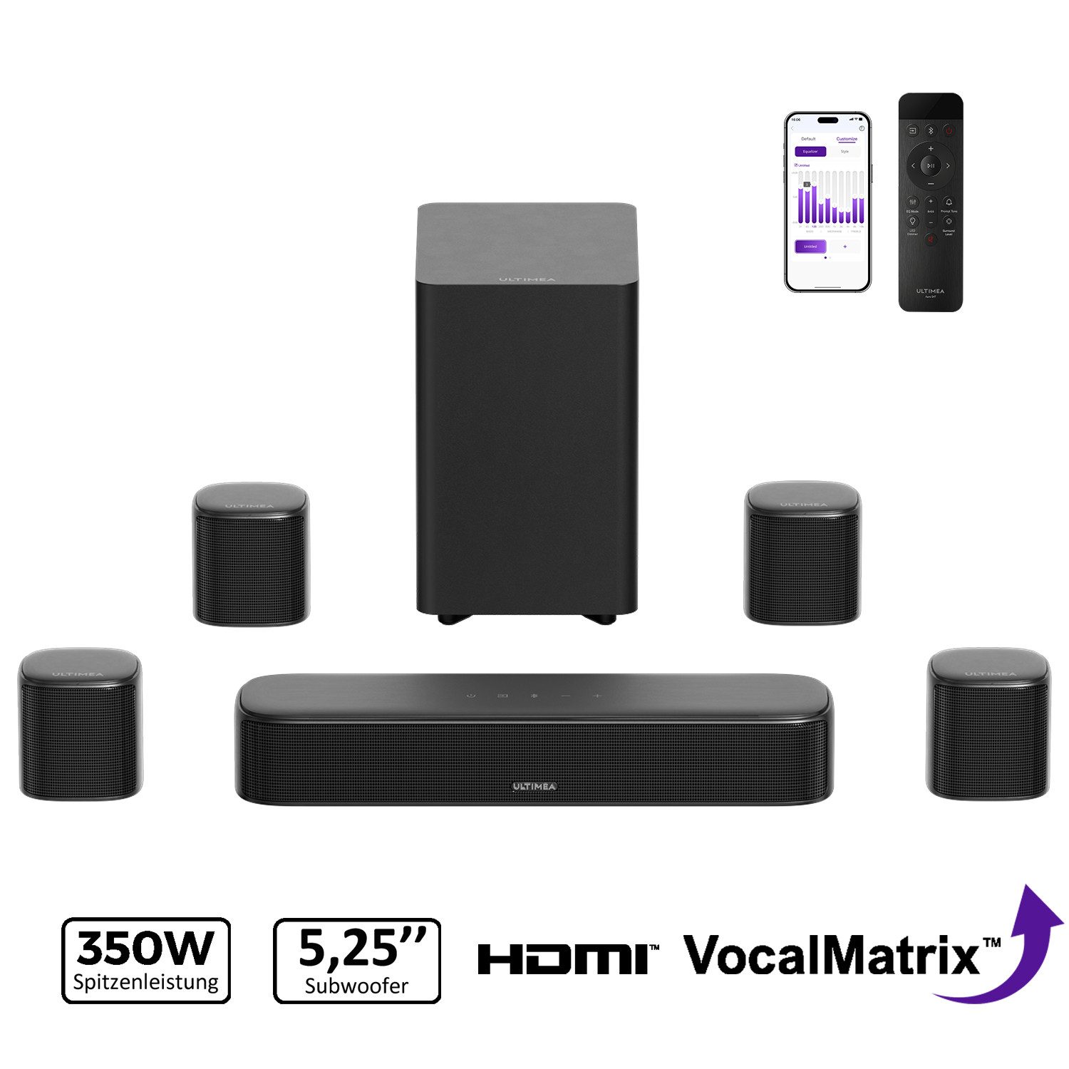 Ultimea Aura S4T 7.1 Soundsystem Surround Soundbar (HDMI, Bluetooth, 350 W, Soundbar für TV Geräte mit App Steuerung)