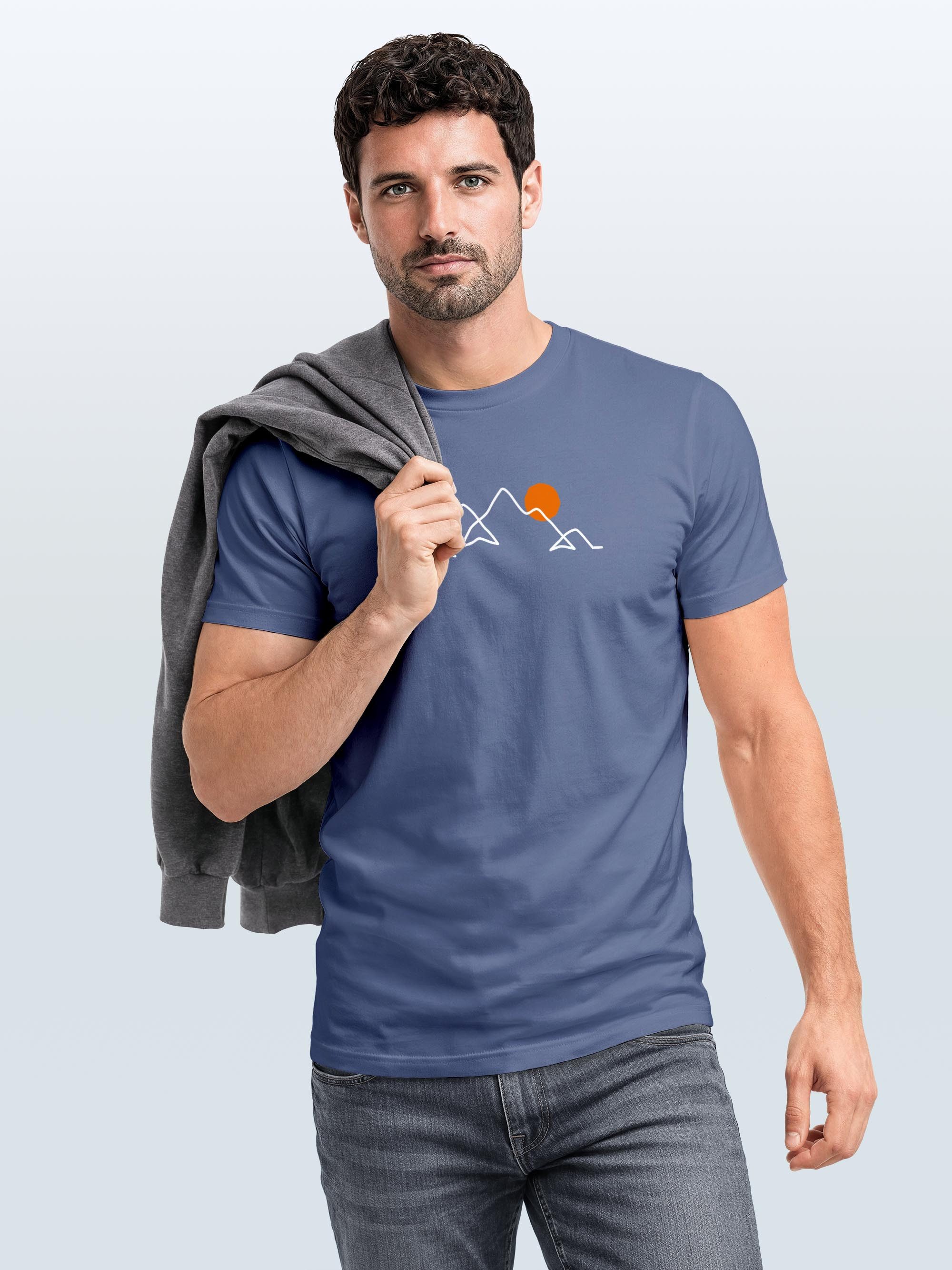 Neverless Print-Shirt Herren T-Shirt Frontprint Line-Art Berge Wandern Natur Outdoor mit Print – Bild 5 von 5