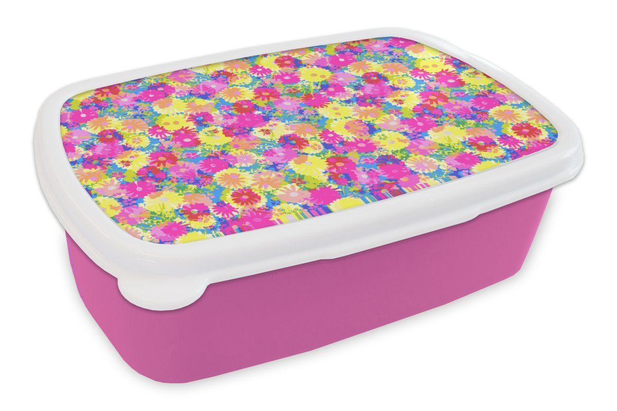 MuchoWow Lunchbox Blüte - Sommer - Regenbogen - Design, Kunststoff, (2-tlg), Brotbox für Erwachsene, Brotdose Kinder, Snackbox, Mädchen, Kunststoff rosa