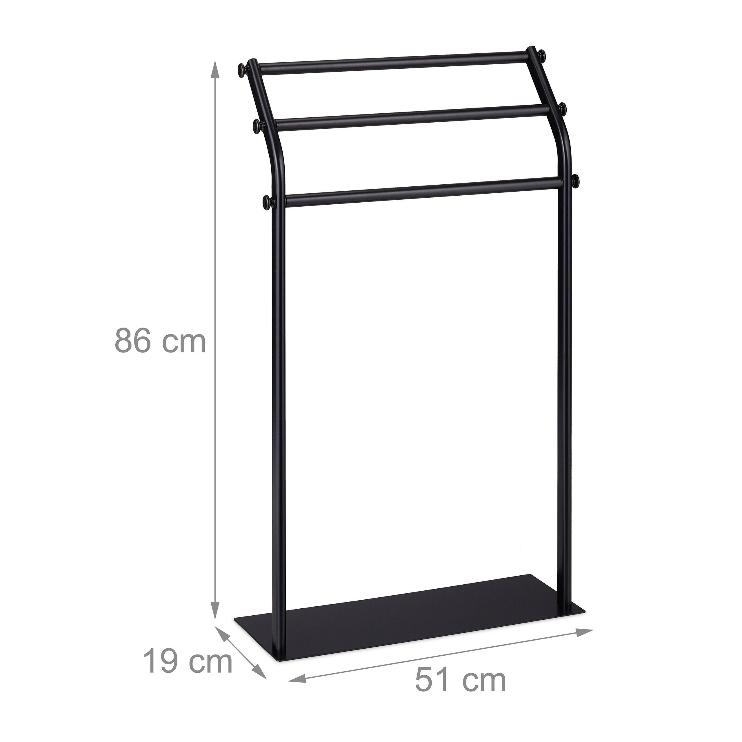 relaxdays Handtuchständer 3-armiger Handtuchständer in Schwarz