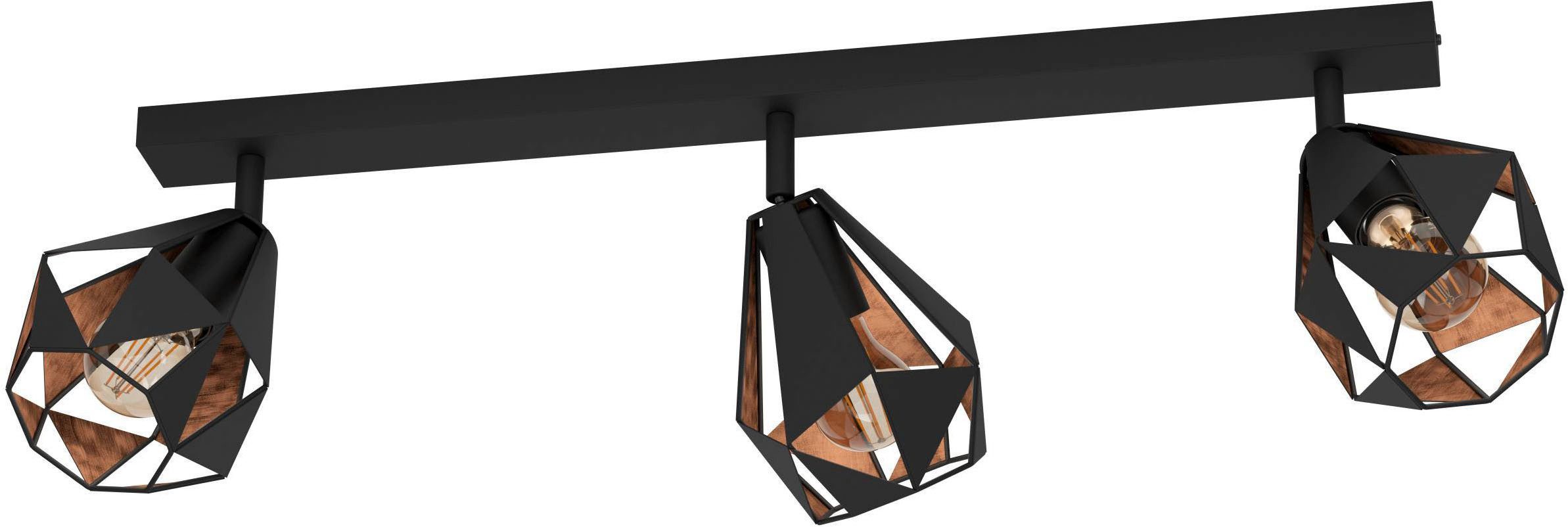 EGLO Deckenleuchte Carlton 7 Deckenlampe, stahl, Vintage, Industrial Retro, E27, Lampe, ohne Leuchtmittel, EGLO Spot Carlton 7 schwarz, kupferfarben-antik 3X40W L:73 H:25,5 cm