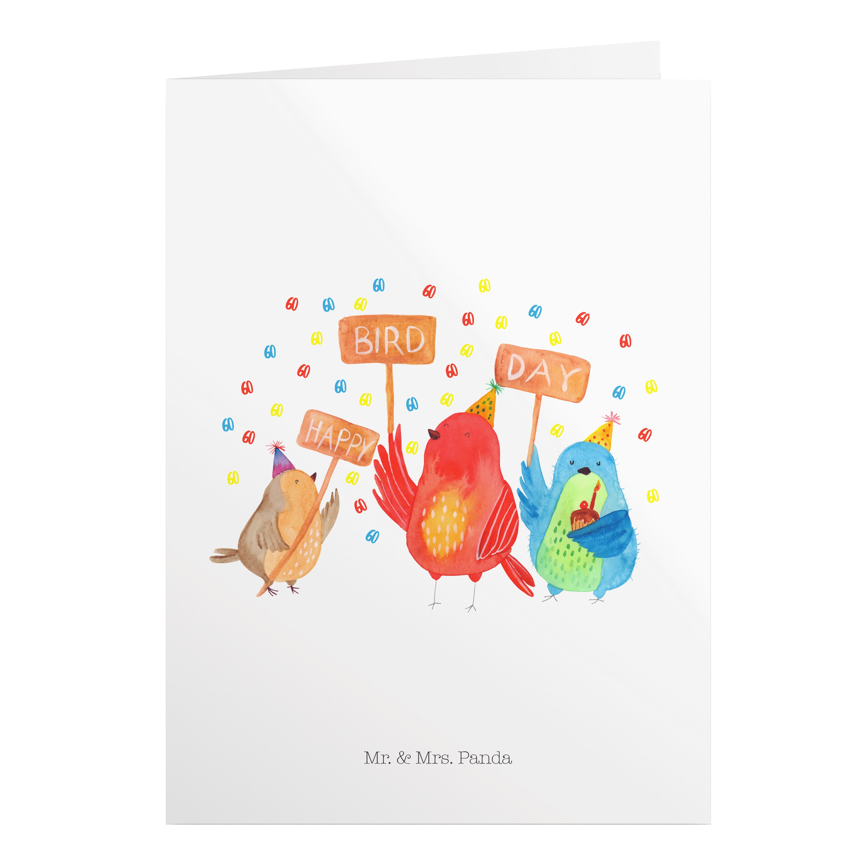 Mr. - Geburtstag Grusskarte, Weiß Panda Happy Vögel, - Day & H Bird Geschenk, 60. Geburtstagskarten Mrs.