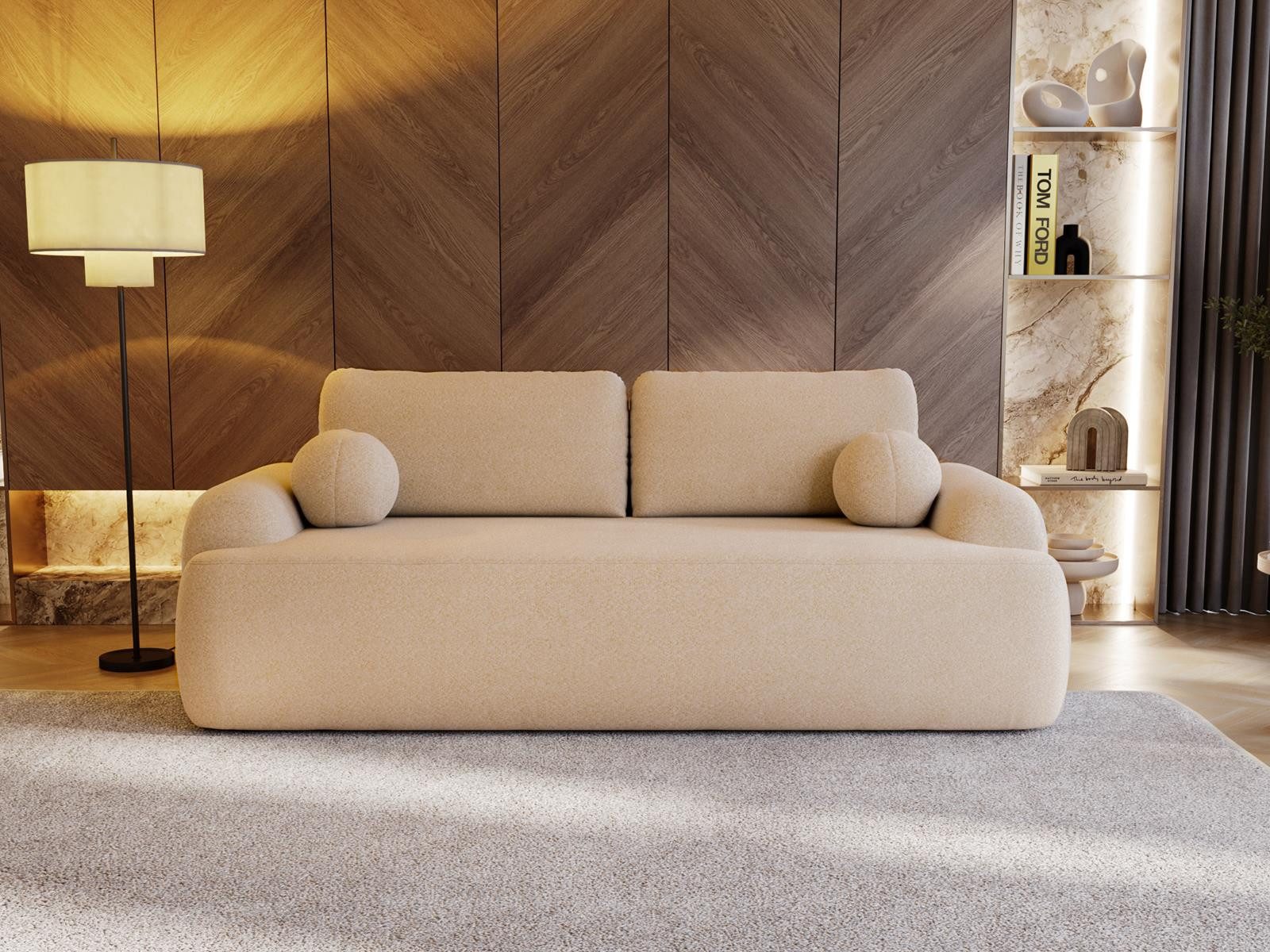 Compleo Schlafsofa rundes Design, Designer Sofa boucle- Teddy OLIO, Modern günstig online kaufen