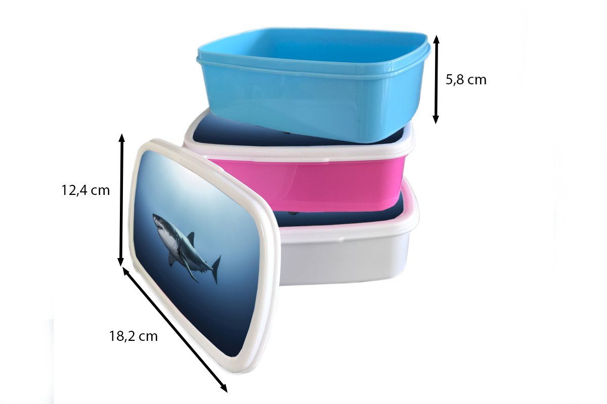 Seitenansicht und (2-tlg), Weißen Mädchen eines Brotbox Hais, MuchoWow Jungs Brotdose, Erwachsene, Kinder Kunststoff, für Lunchbox für und
