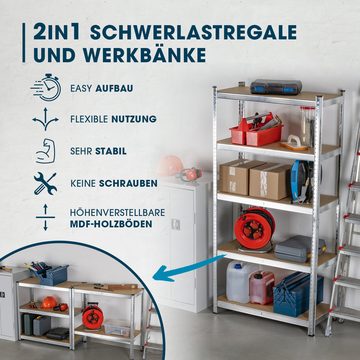 EASYmaxx Schwerlastregal & Werkbank mit Gütesiegel bis 175kg Tragkraft je Regalboden, 1-tlg., 180 x 90 x 40 cm
