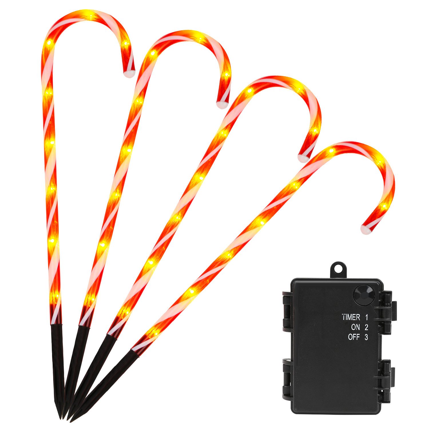 Clanmacy LED-Lichterkette LED Zuckerstangen LED Beleuchtung Leuchtstab mit Erdspieß 4er Set, Wasserdichter Batteriekasten