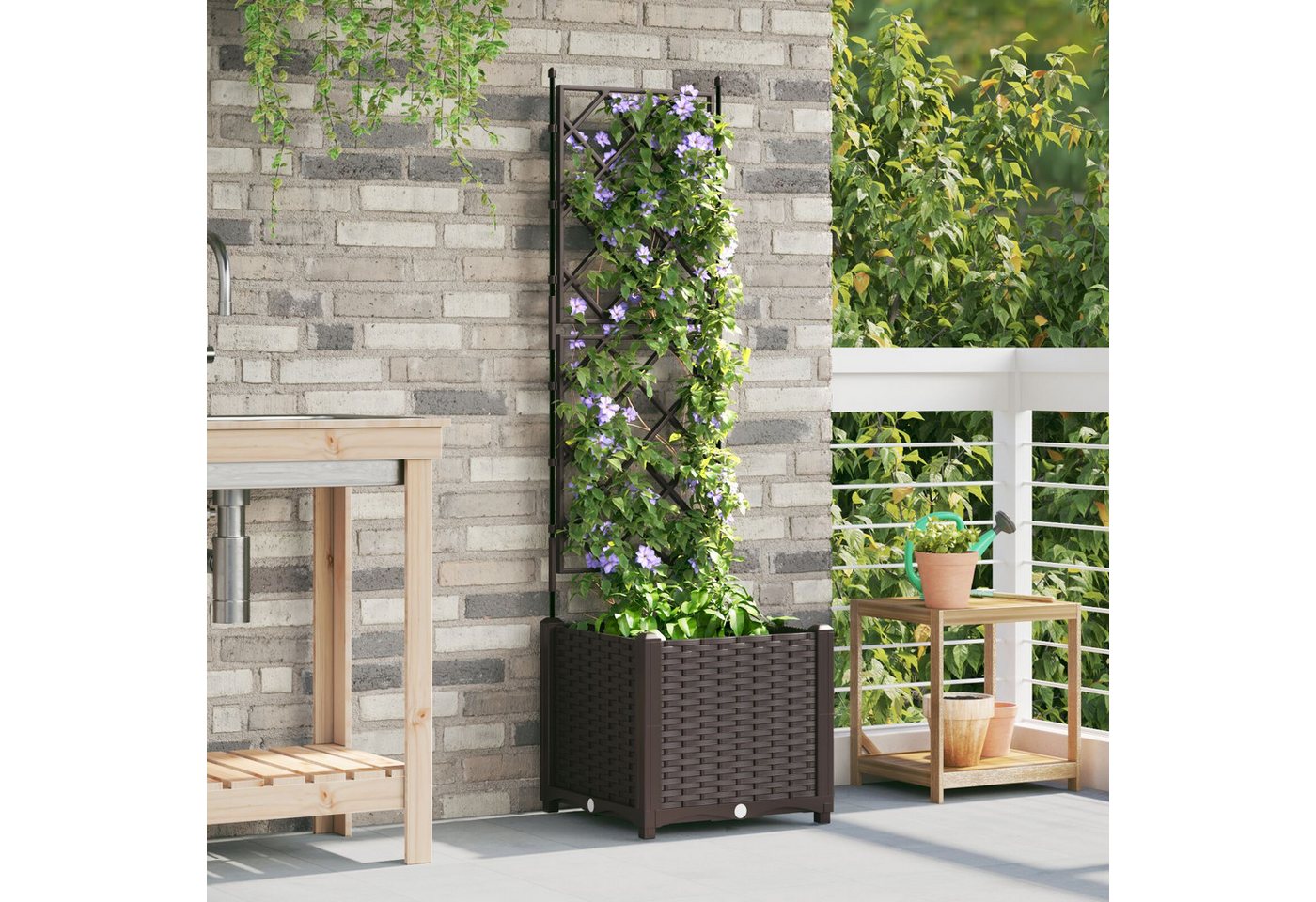Thumbnail - vidaXL Blumentopf Pflanzkasten mit Rankgitter Braun 40x40x143 cm (1 St)