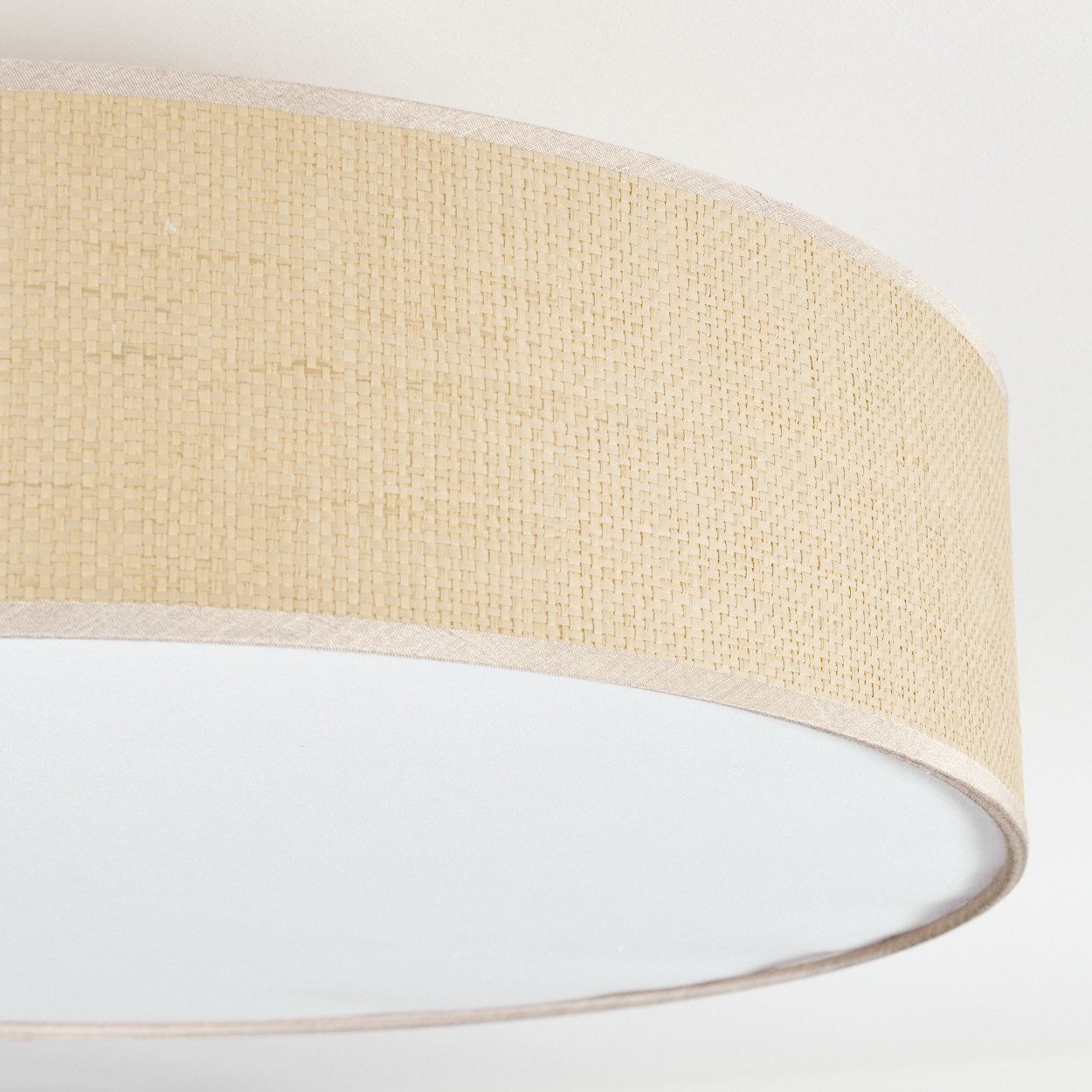 hofstein Deckenleuchte Deckenlampe aus Metall/Papiergeflecht/Stoff in Nickel-matt/Natur, ohne Leuchtmittel, runde Boho Leuchte (50 cm), E27 – Bild 3 von 5