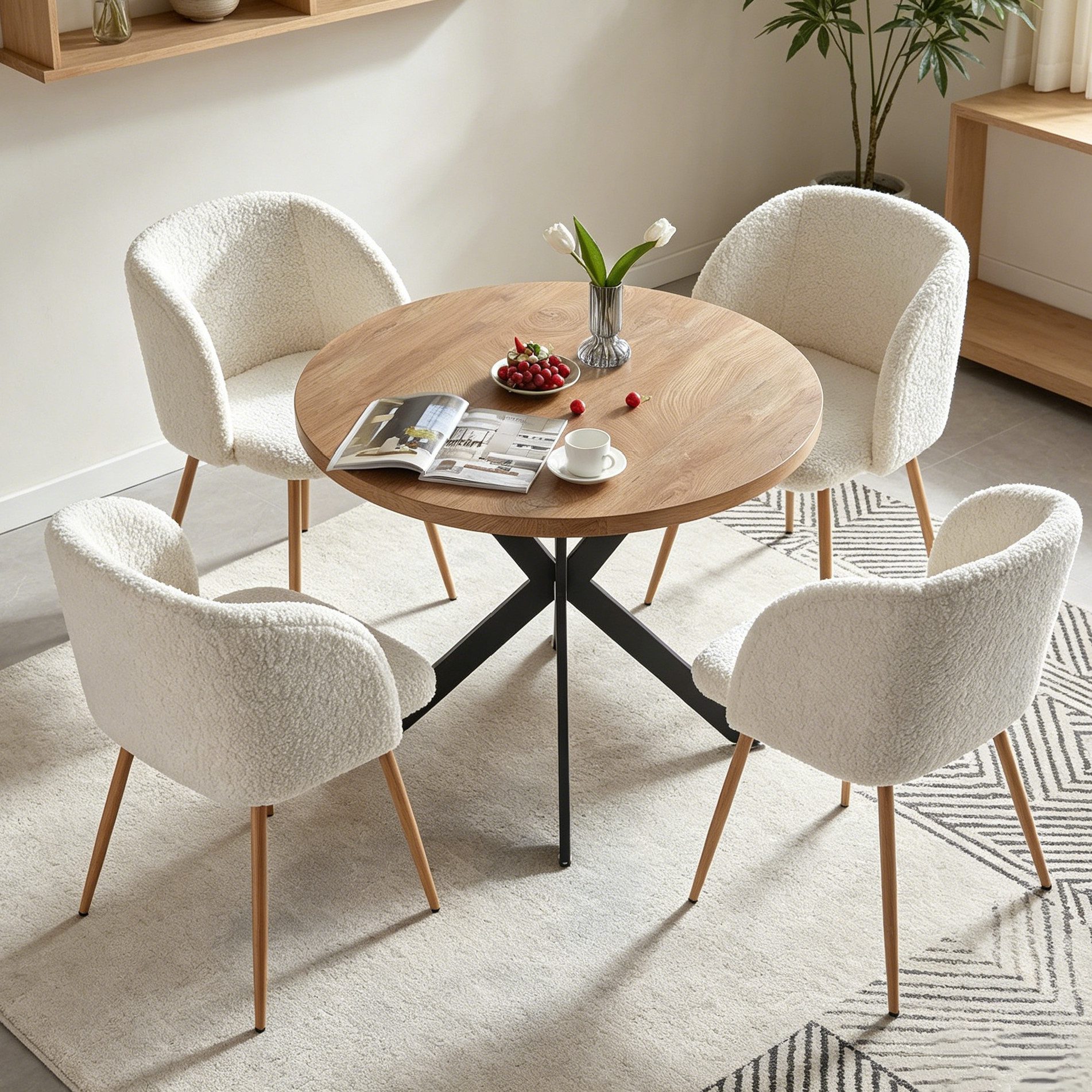 NORDICANA Essgruppe runder Esstisch Ø 95 cm mit Esszimmerstuhl, (5-tlg., 1 Esstisch und 4 Küchenstühle)