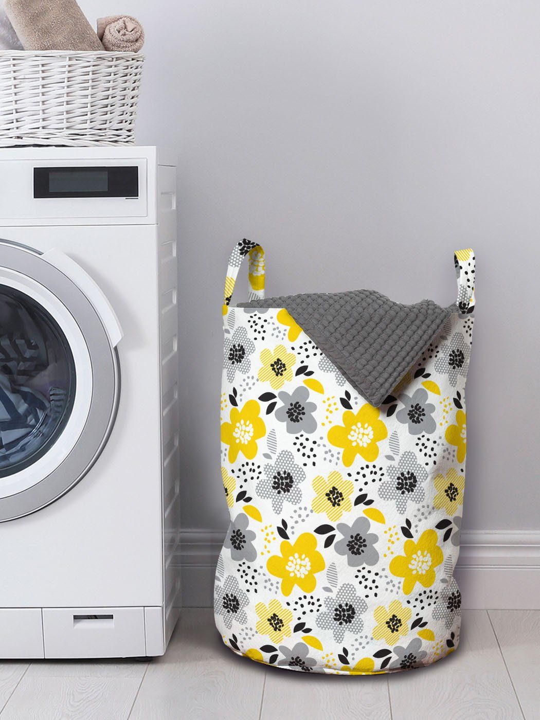 Griffen für Waschsalons, Wäschekorb mit Modern Blumen Kordelzugverschluss abstrakt und Blumen Abakuhaus Wäschesäckchen