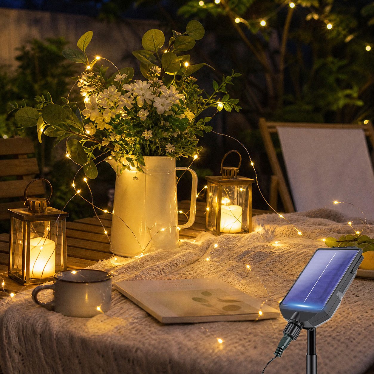 Salcar LED Solarleuchte 10m/20m LED Solar Lichterkette Außen Wasserdicht Solarlichterkette, warmweiß, Lichterkette für Garten Balkon, Solar Kupferdraht Lichterkette 20m