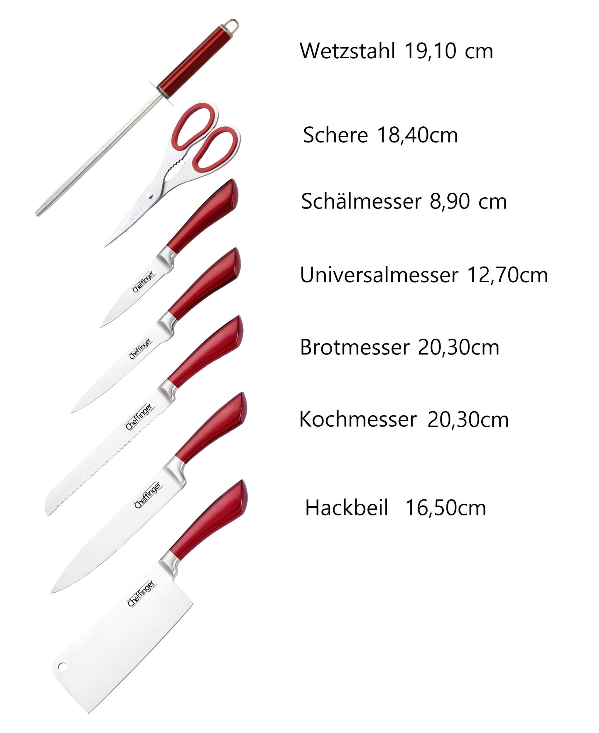 Cheffinger Messer-Set Messer Kochmesser Messerständer Messerset 8-tlg. rot Cheffinger (Messerset bestehend aus 8 Teilen)