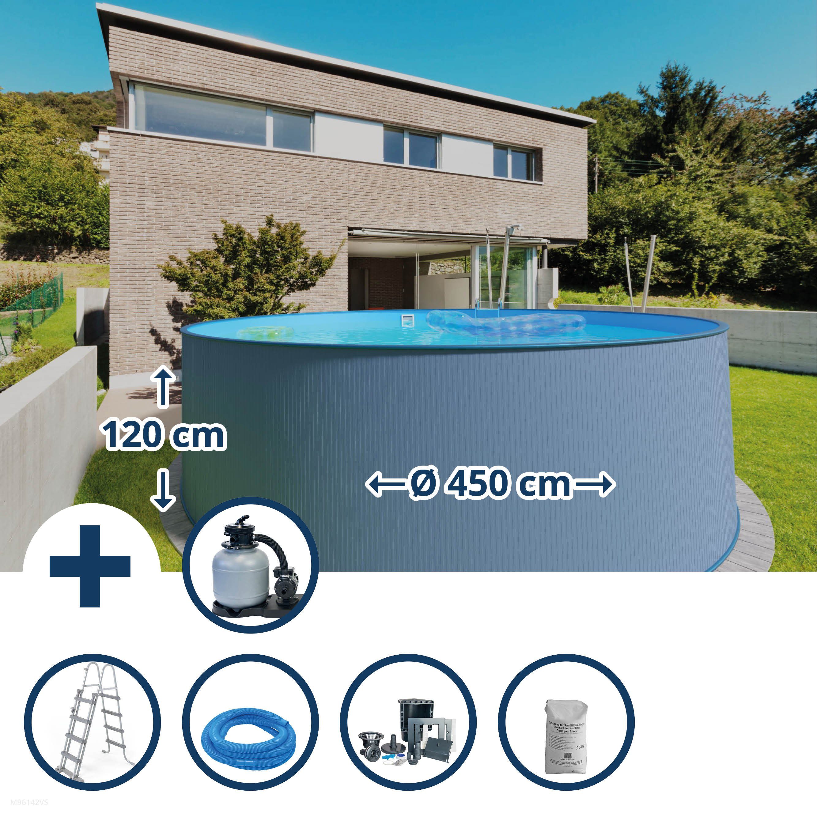 Rundpool Stahlwandpool Set (7-teilig) hoch rund 450 x 120 c