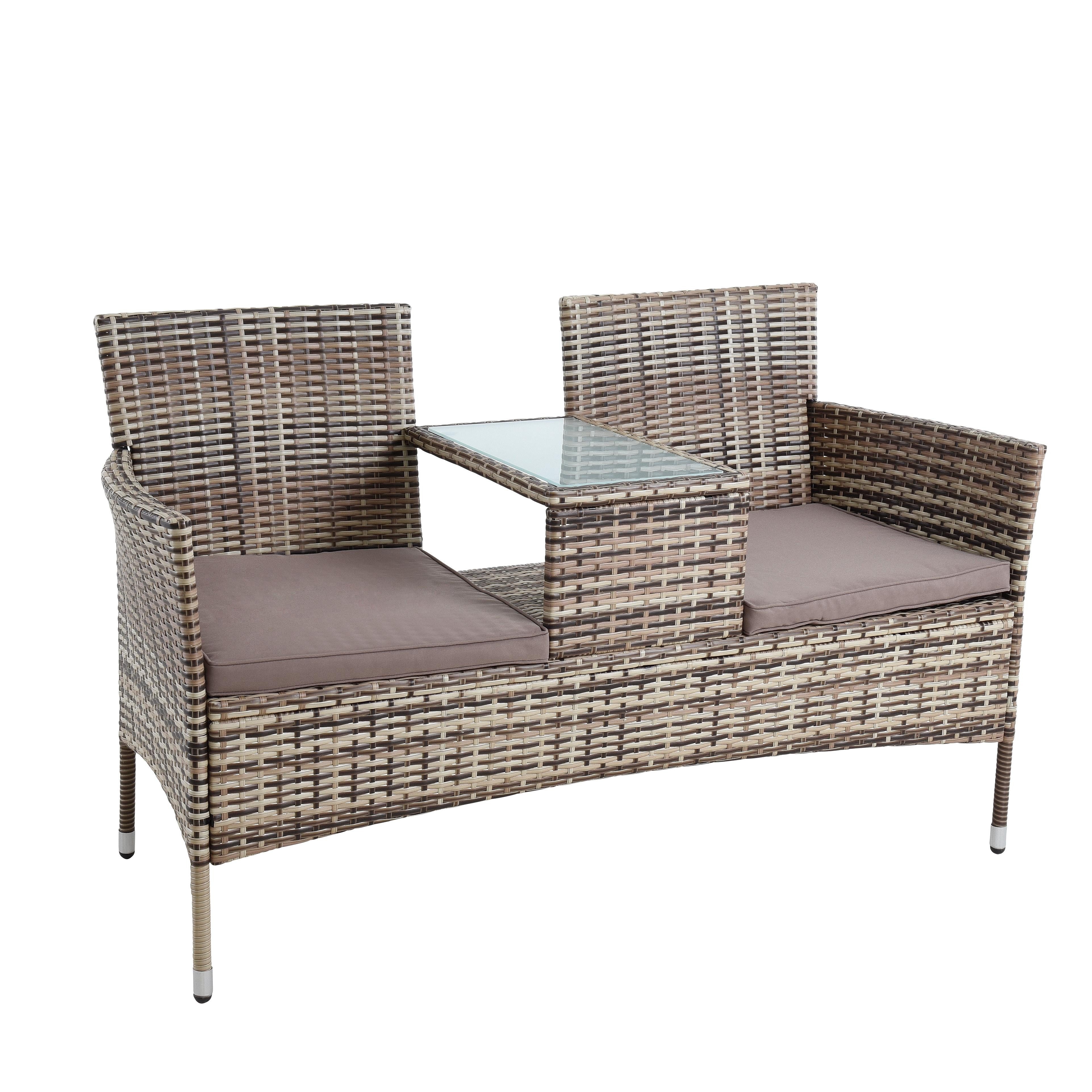 ESTEXO Sitzgruppe Polyrattan Gartenbank Sitzbank 2-Sitzer Gartenmöbel Balkonmöbel Beig – Bild 5 von 5