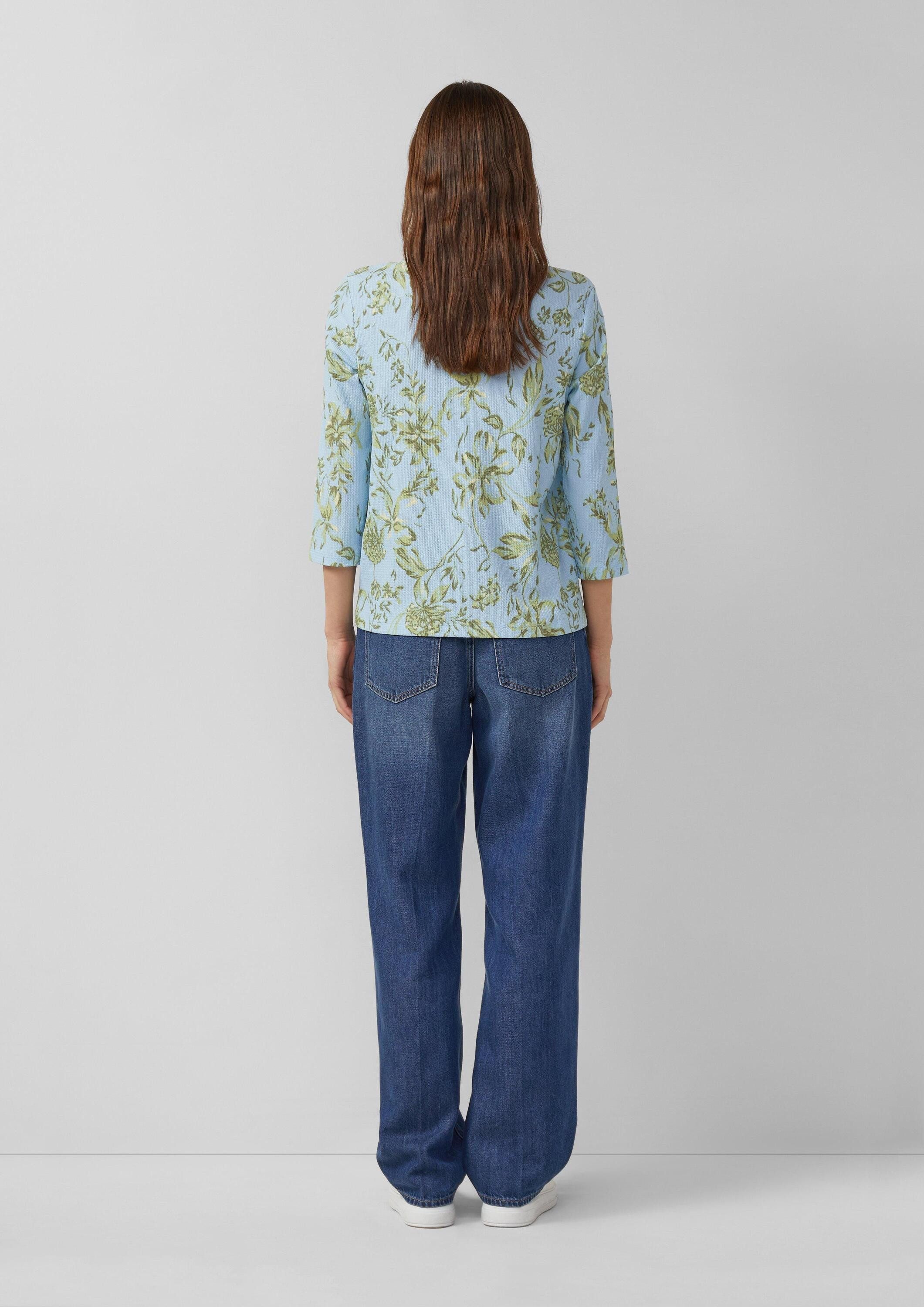 s.Oliver 3/4-Arm-Shirt T-Shirt Gemustertes Jerseyshirt mit Knopf-Detail