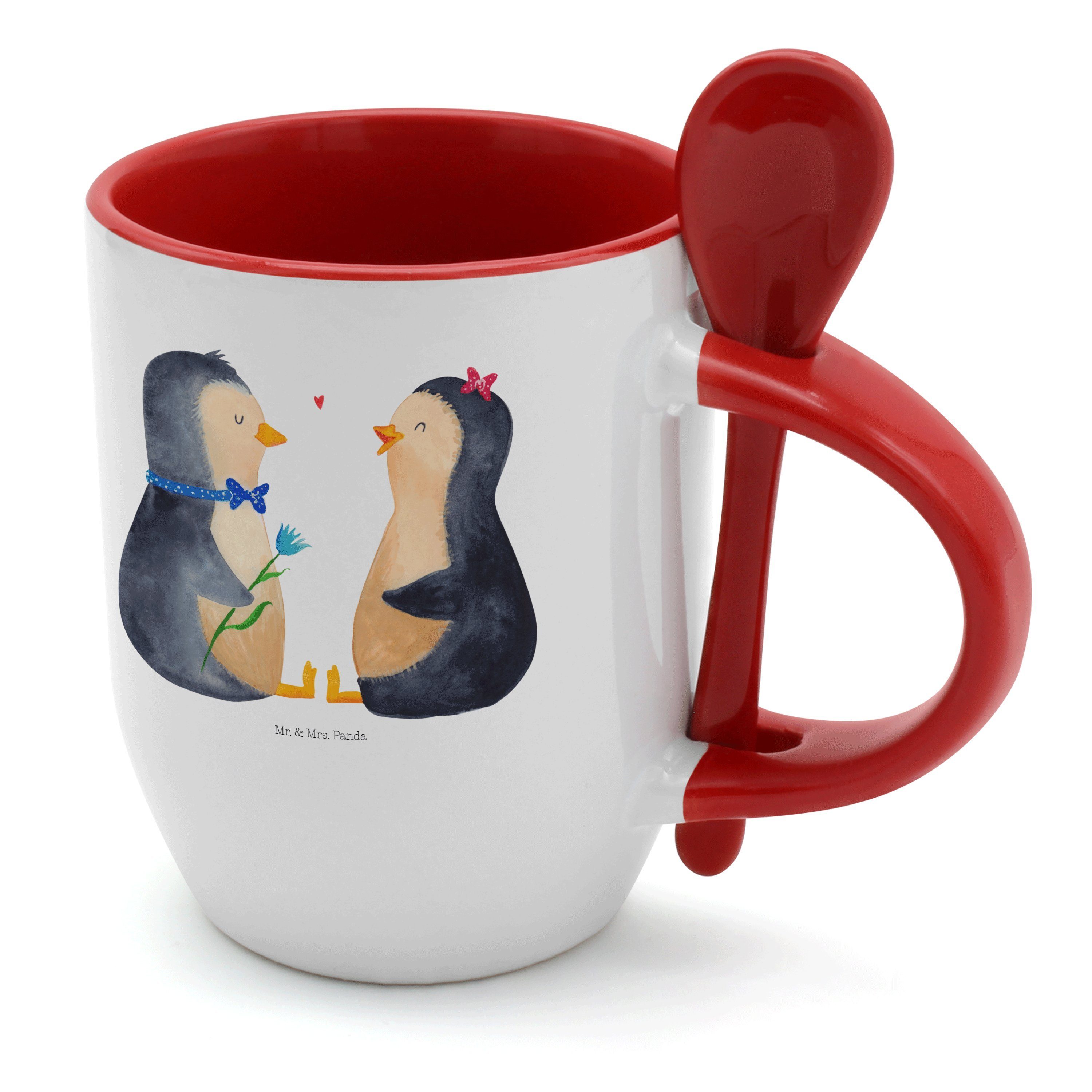 Mr. & Mrs. Panda Tasse Pinguin Pärchen - Weiß - Geschenk, Liebe, Hochzeitsgeschenk, Kaffeeta, Keramik