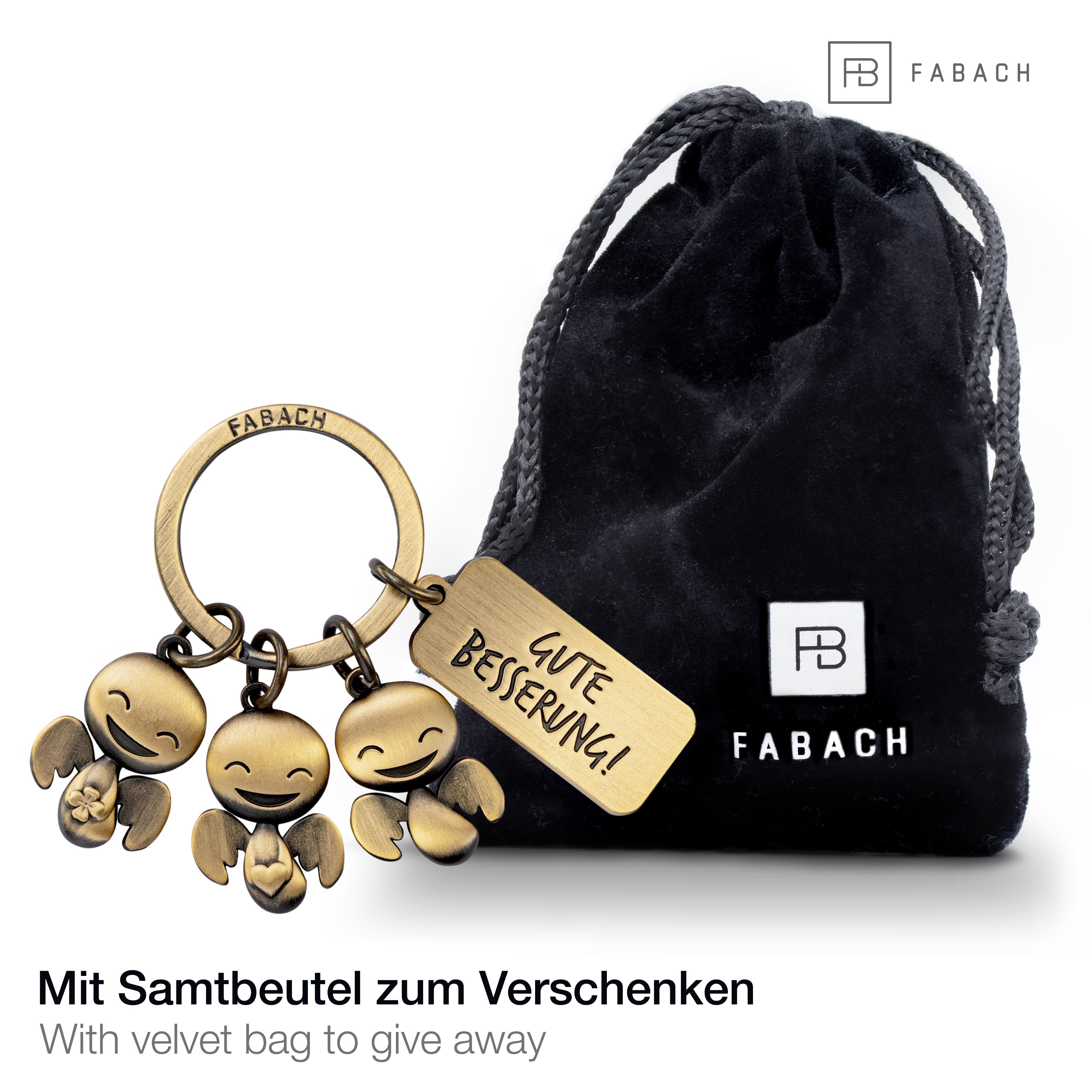 Bronze FABACH - Besserung Schlüsselanhänger Guten Schutzengel Gravur Glücksbringer Happy-Trio mit Antique -