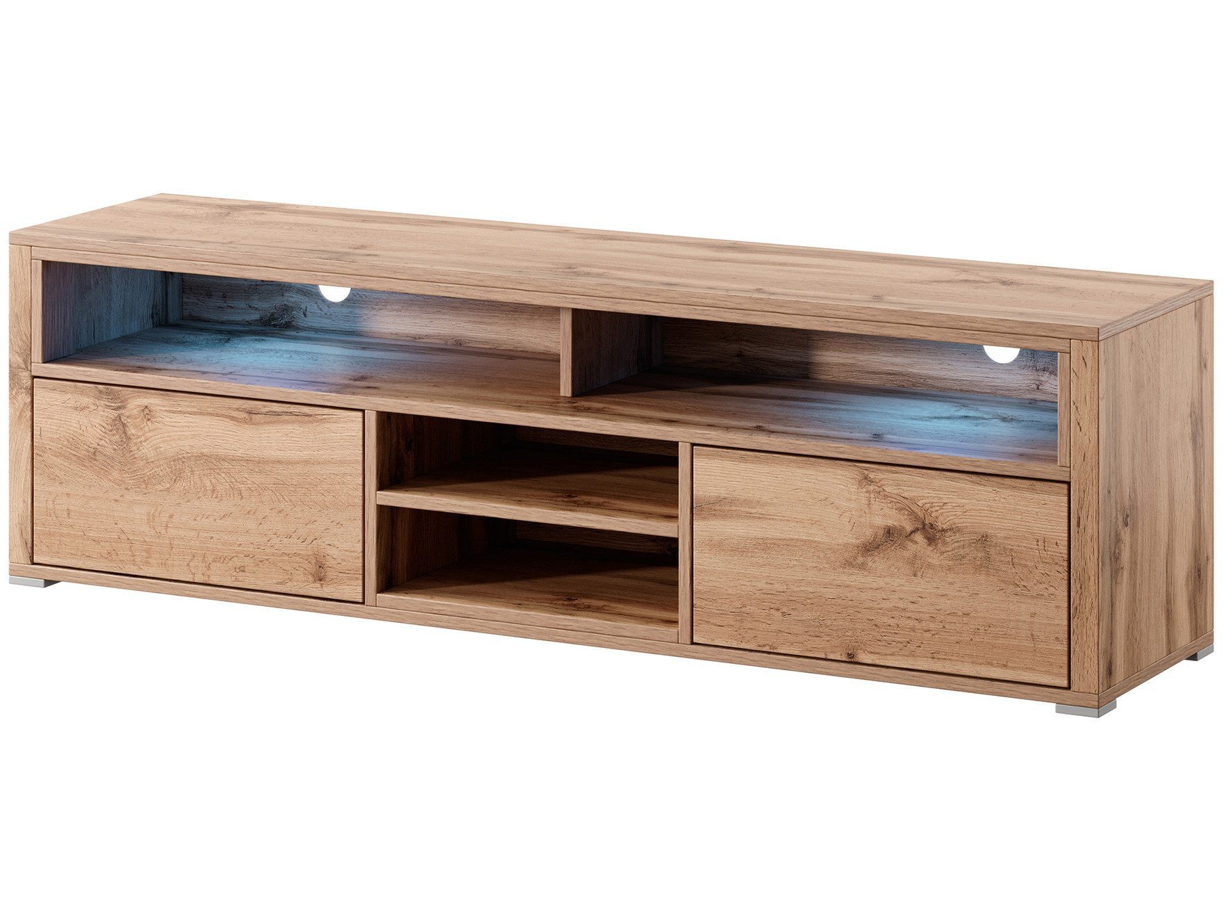 Beautysofa TV-Schrank BELLA mit 2 Klappen und 3 offenen Fächern (TV Schrank Wotan mit Schwarz Hochglanz oder Grau Hochglanz, TV-Lowboard mit LED-Beleuchtung) Breite: 137 cm