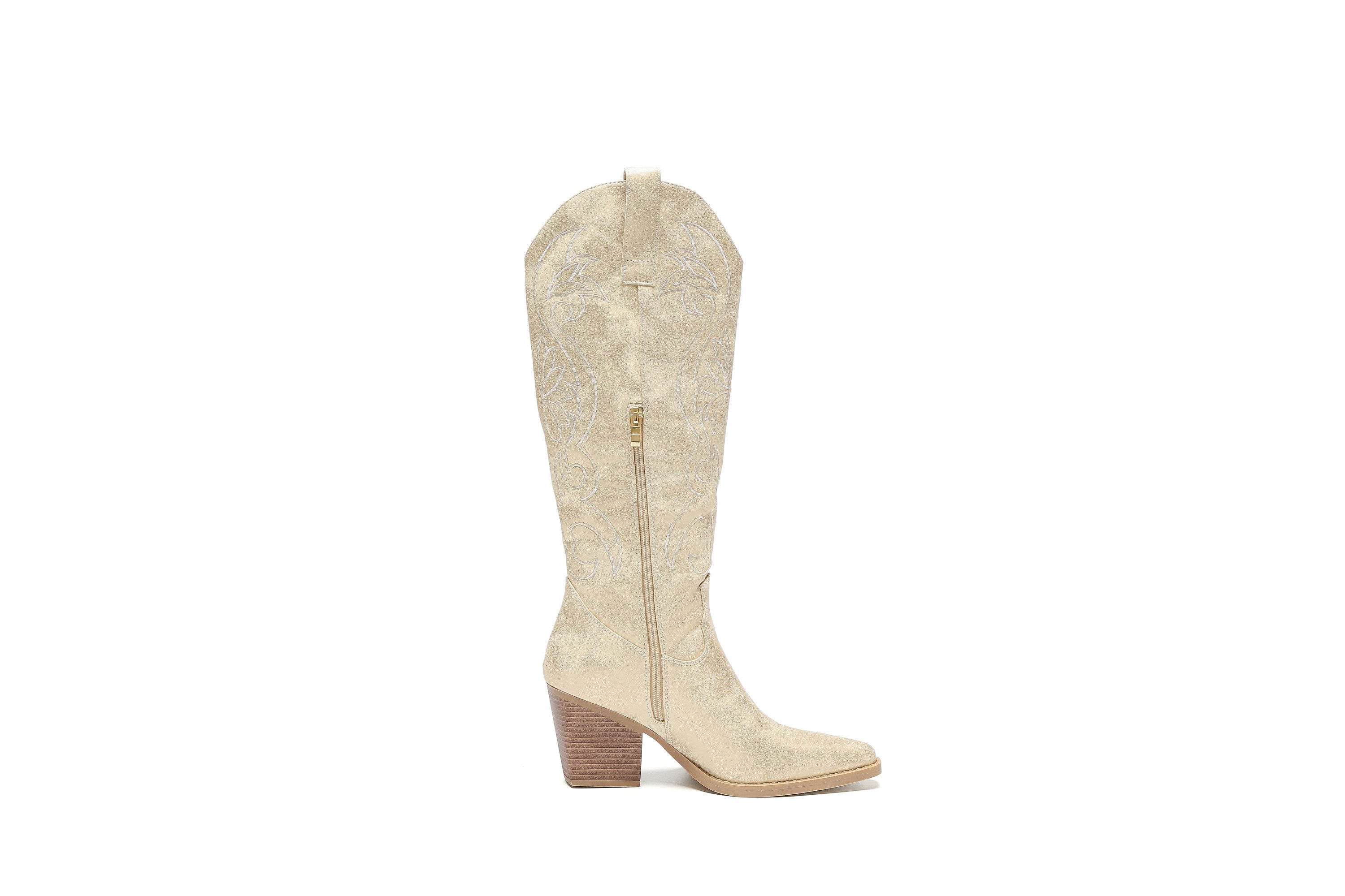 Salinyang Damen Cowboy Stiefel Western Style mit Stickerei & Reißverschluss Cowboystiefel