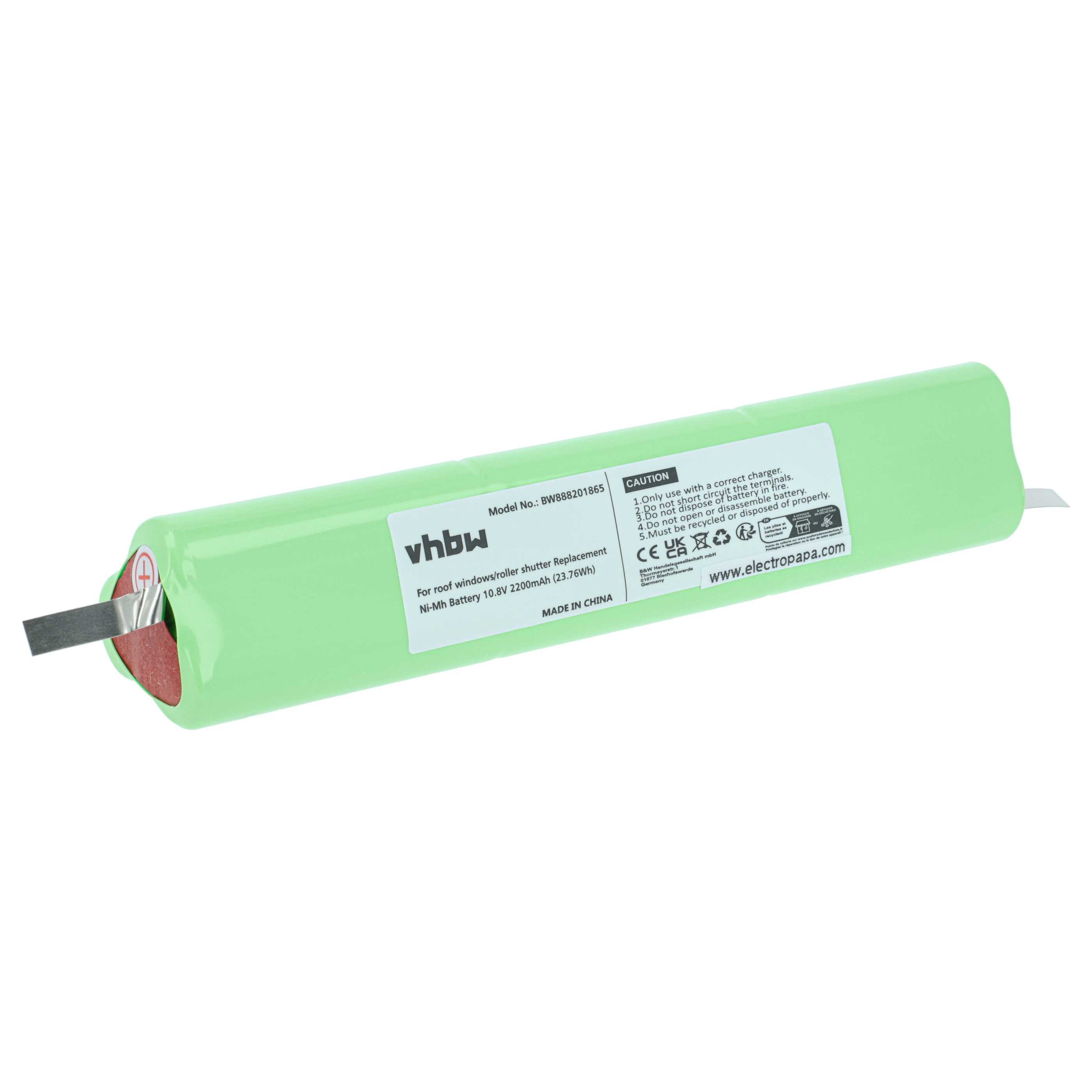 vhbw Akku passend für Velux Rollladen- & Torantrieb (2200 mAh, 10,8 V, Akku Akku NiMH 2200 mAh (10,8 V, 1 St), Leistungsfähiger Austausch-Akku für Rollos, Wiederaufladbar, Jede