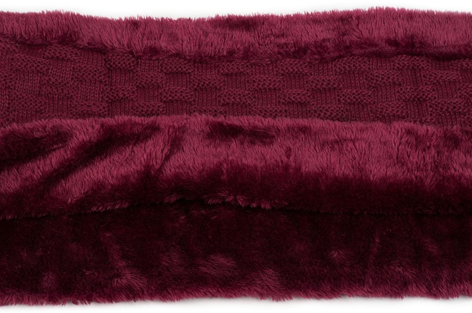Strickschal, und mit styleBREAKER Muster Teddyfleece (1-St), Loop Bordeaux-Violett Flecht Feinstrick