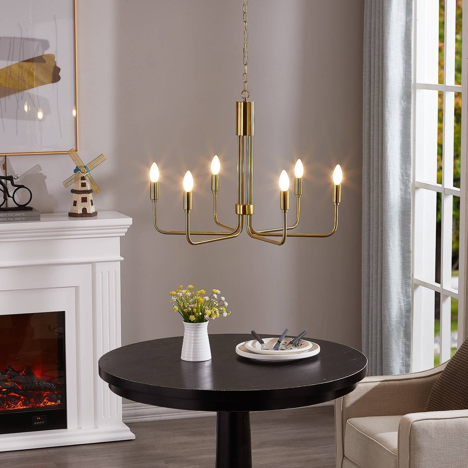 Lindby Kronleuchter Elanova, Metall, Gold / Messing IP20, 6 x 40 W