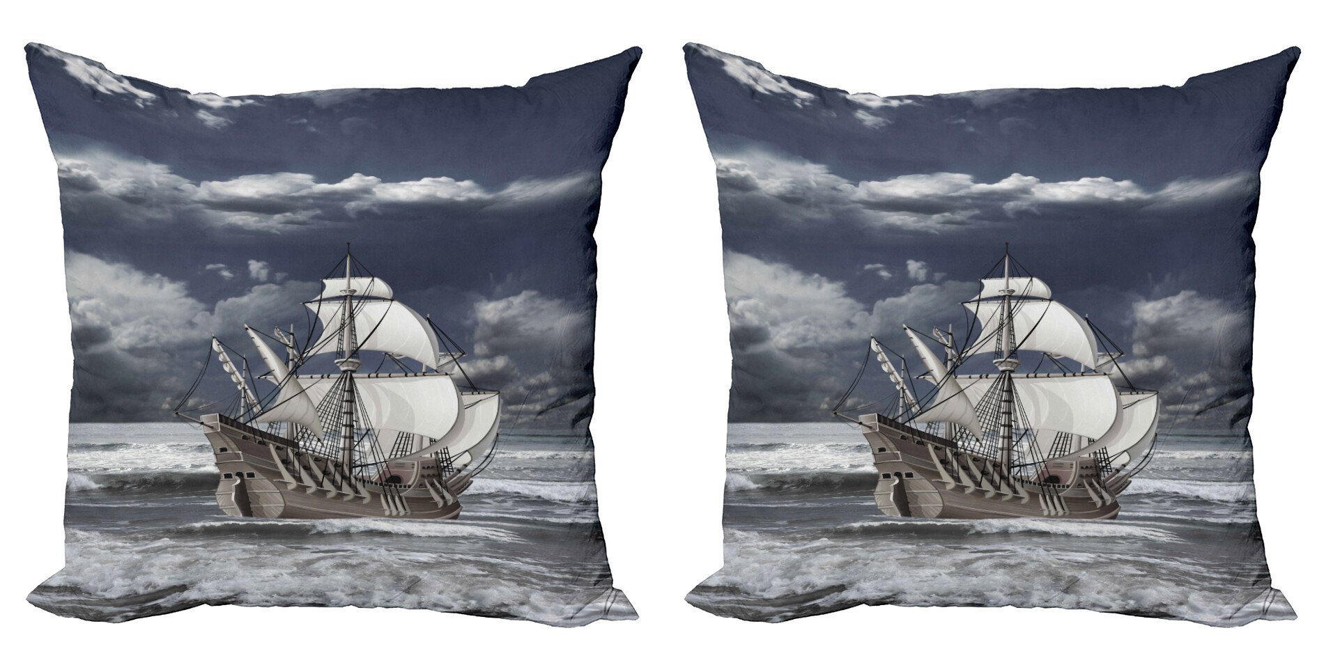 Abakuhaus (2 Accent Digitaldruck, Karibik Kissenbezüge Grau Stück), Piraten-Schiff Modern Doppelseitiger