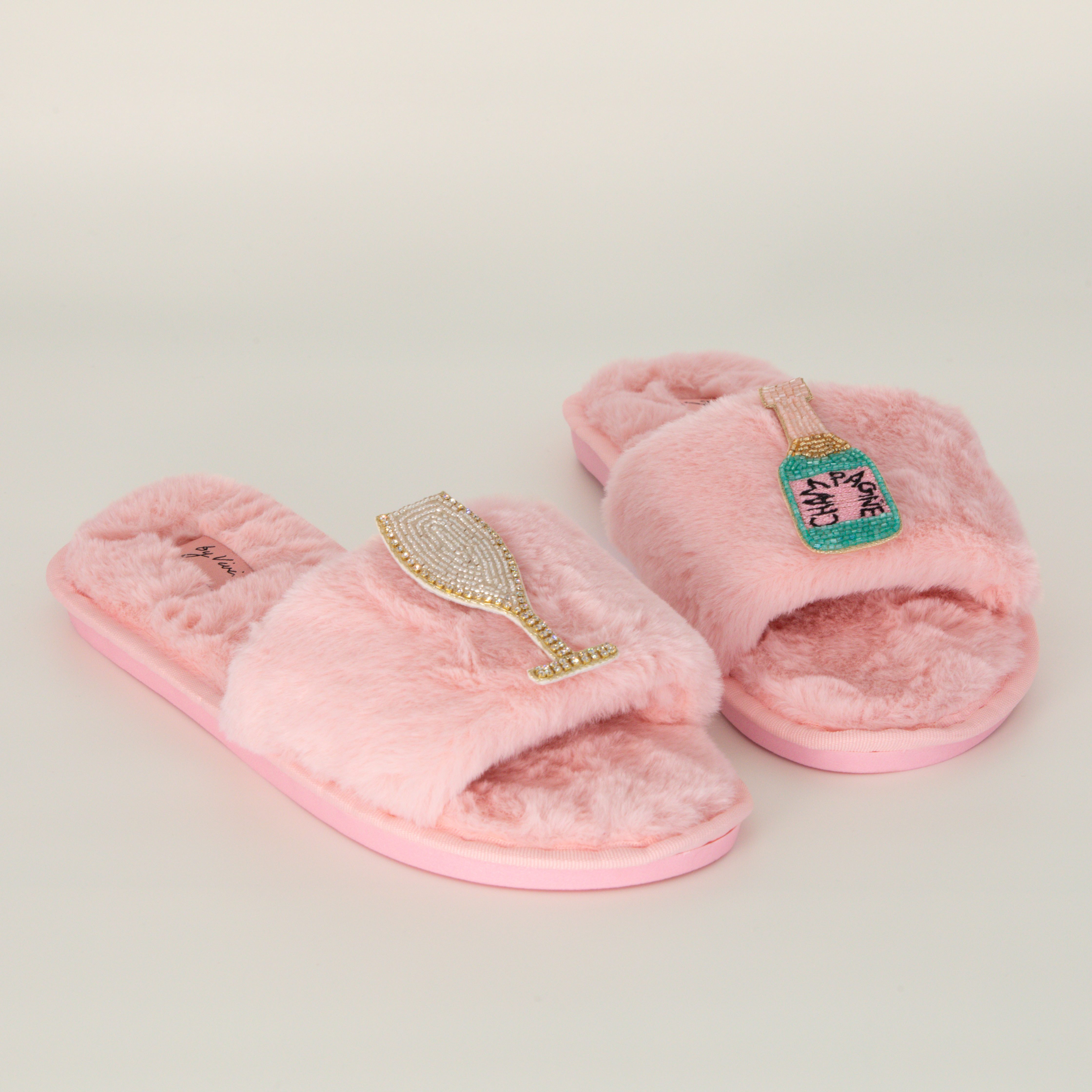 Slipper Rosa mit Broschen Champange Turquoise, 40/41 Slipper