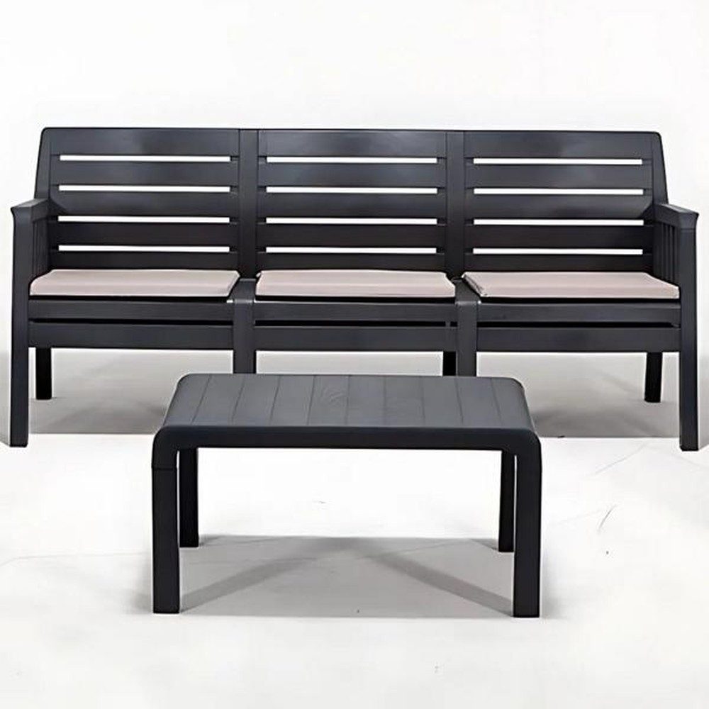 JVmoebel Gartenlounge-Set JVMoebel Gartenmöbelgarnitur Anthrazit mit Sofa und Couchtisch, (Set, Set)