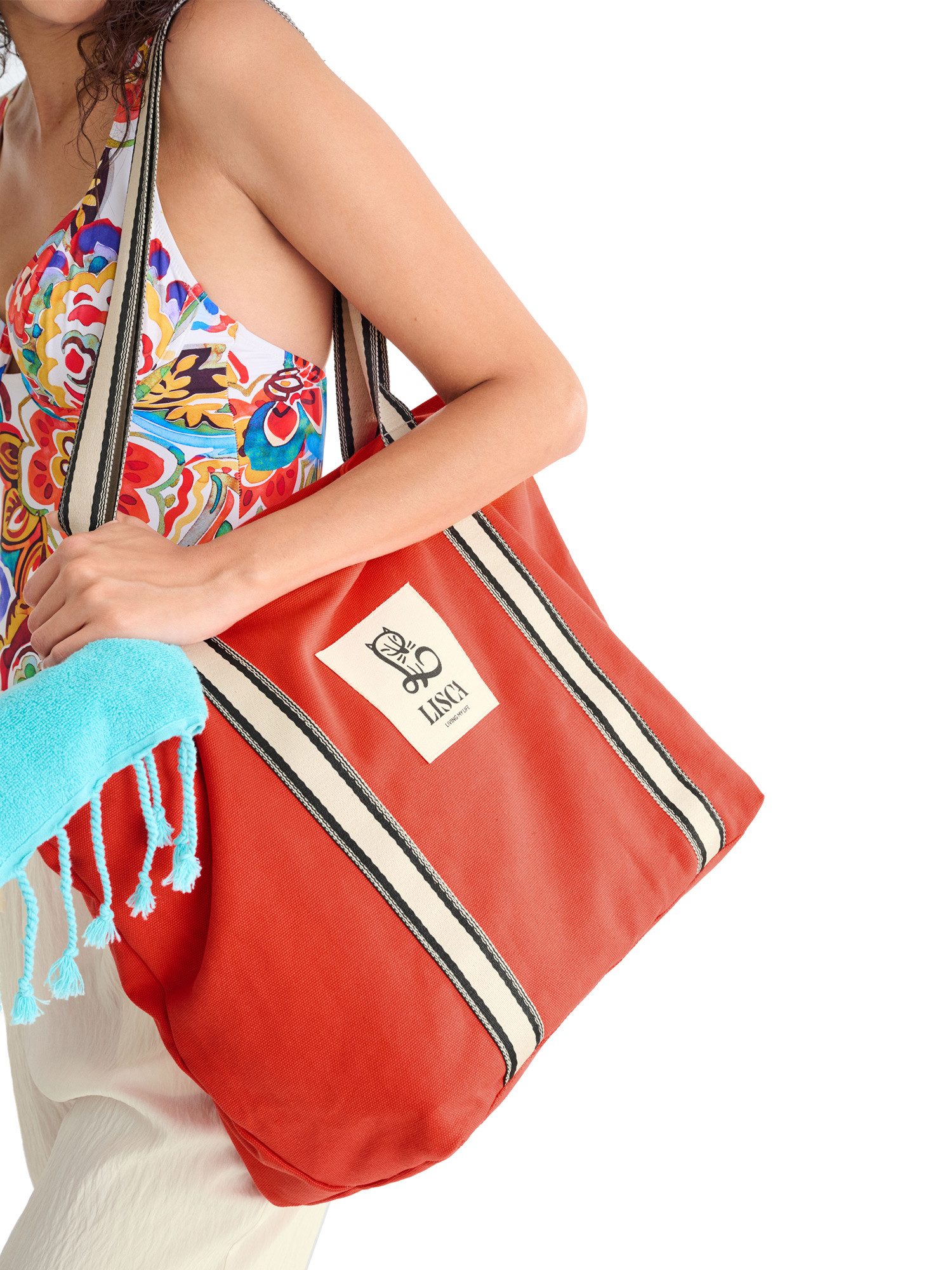 Lisca Strandtasche Tasche Portofino (Stück), reine Baumwolle, Kontrastfarbene Henkel