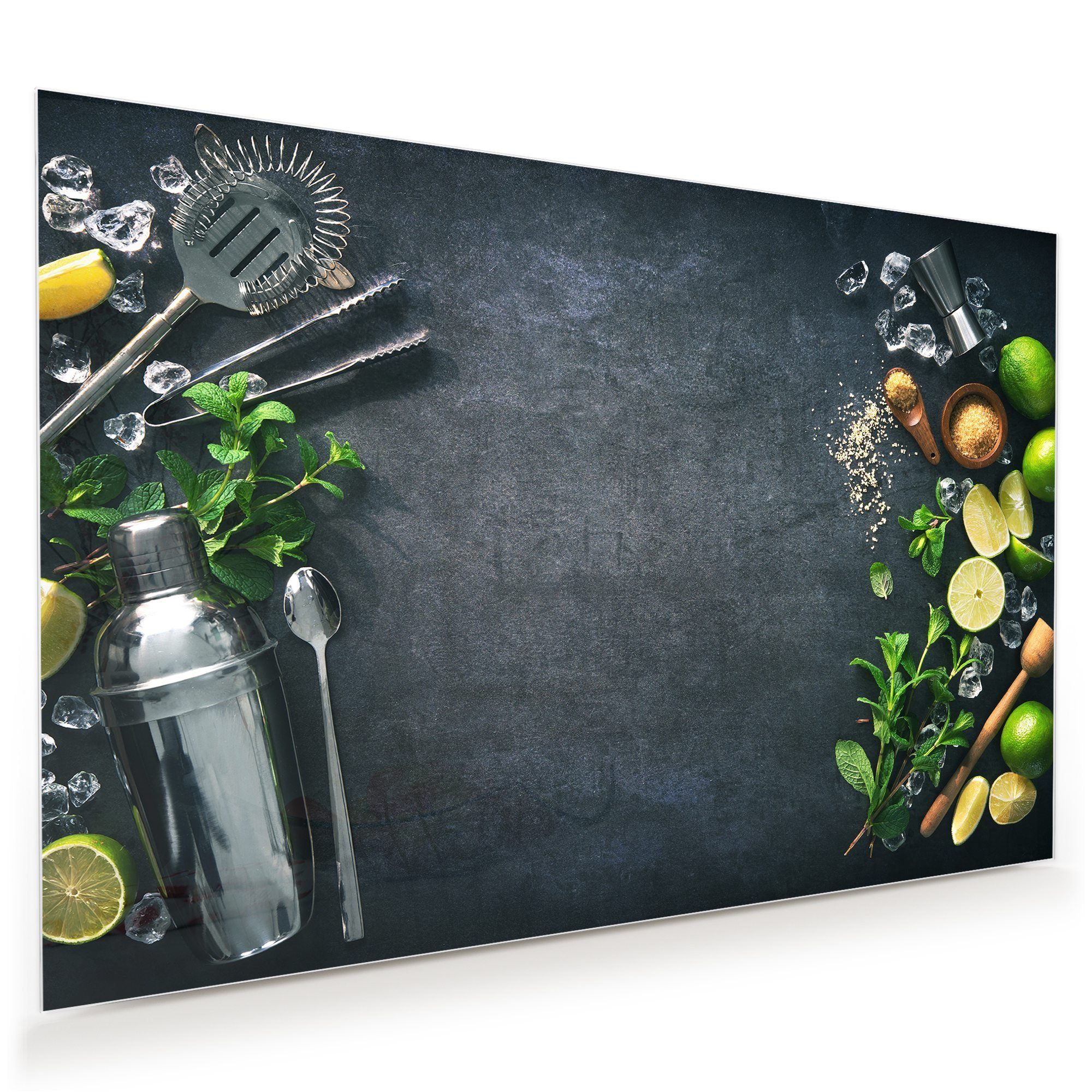 Primedeco Glasbild Wandbild Limetten und Kräuter mit Aufhängung